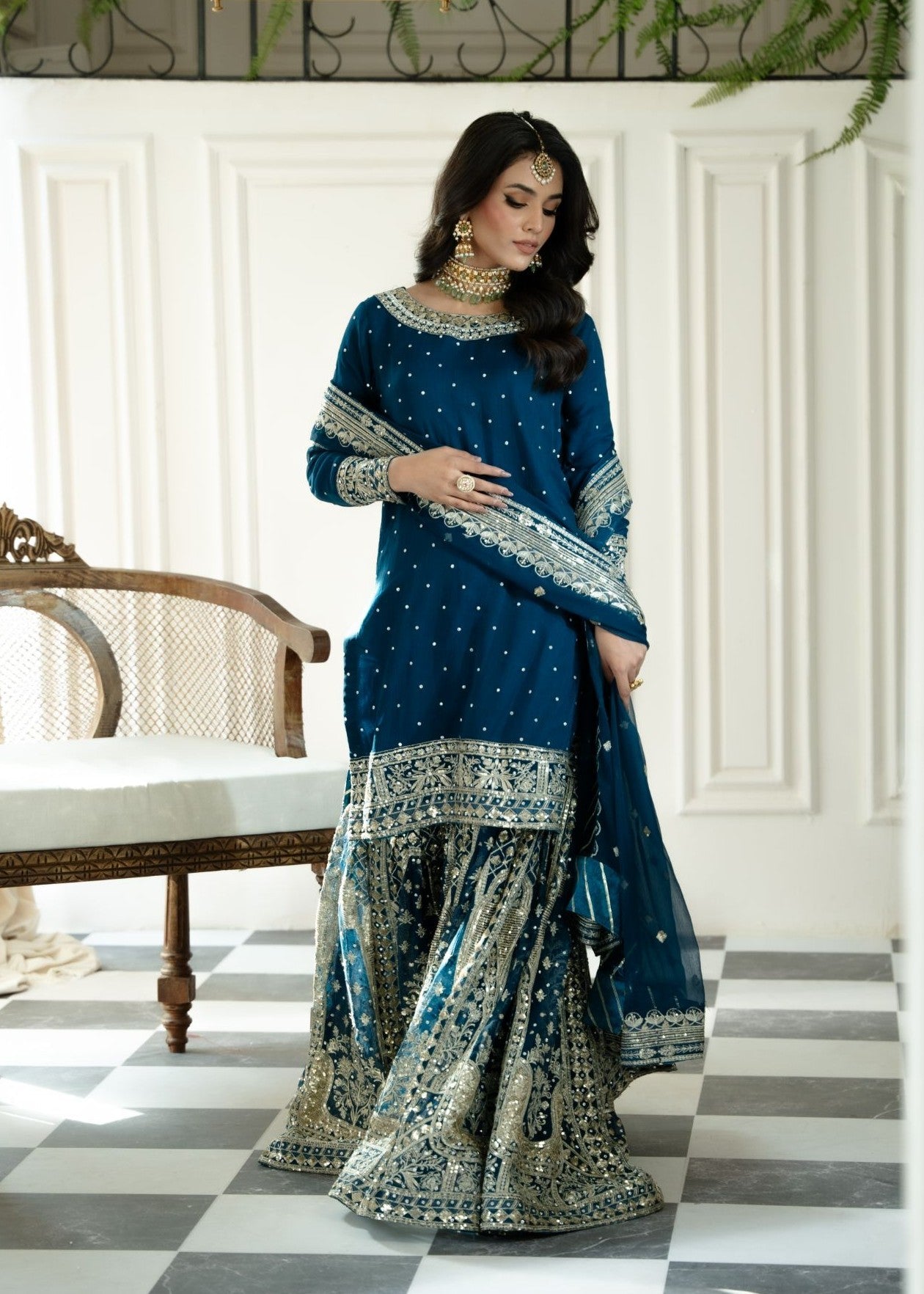 chiffon Gharara in Dark blue
