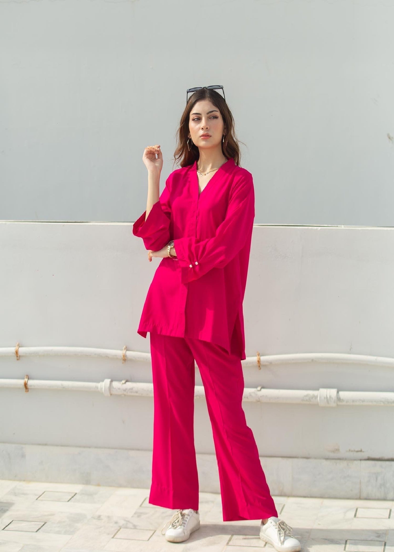 georgette Co ord Sets in Deep pink