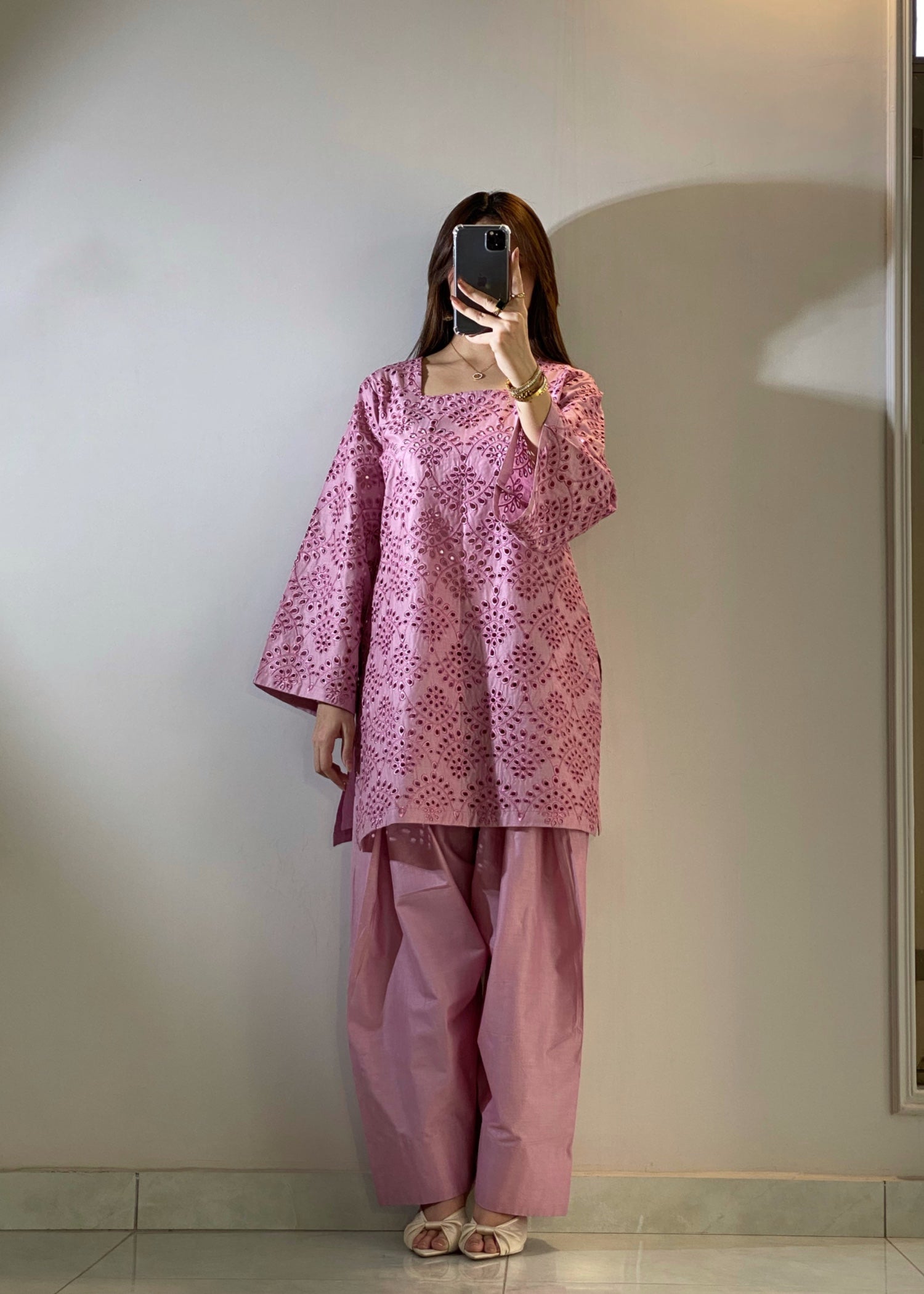 cotton Kurta Set in Purple taupe