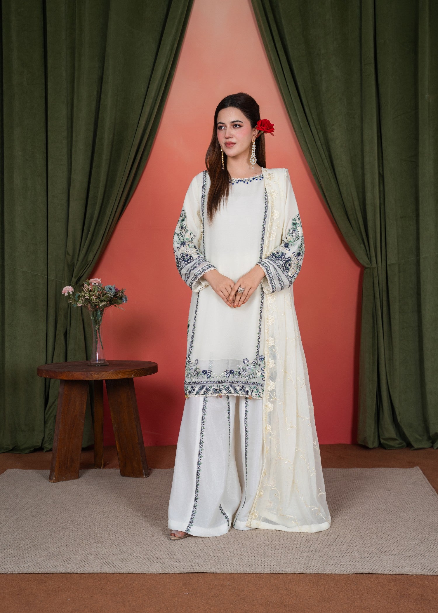 crinkle chiffon Sharara in Off-white