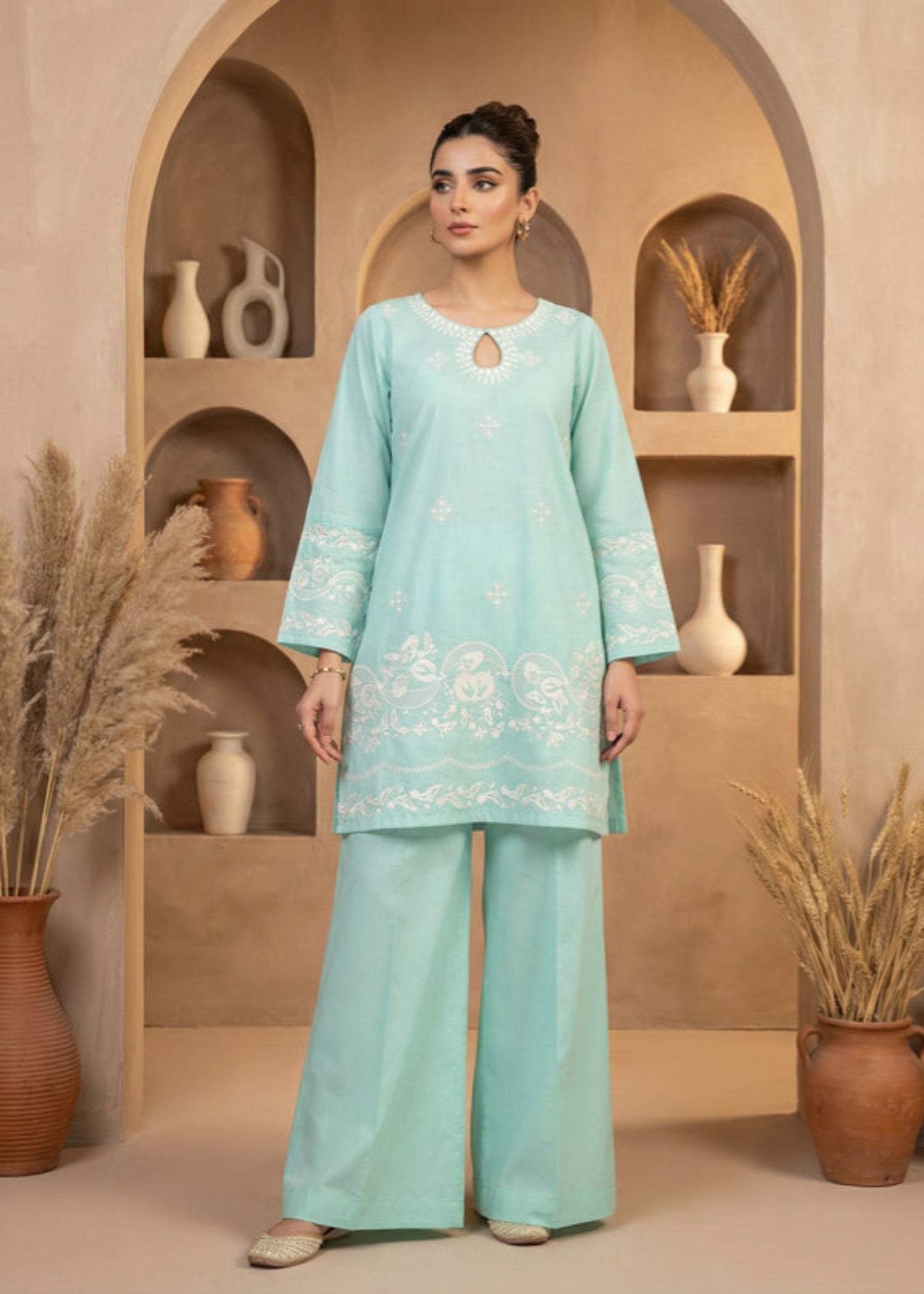 cotton dobby Kurta Set in Aquamarine