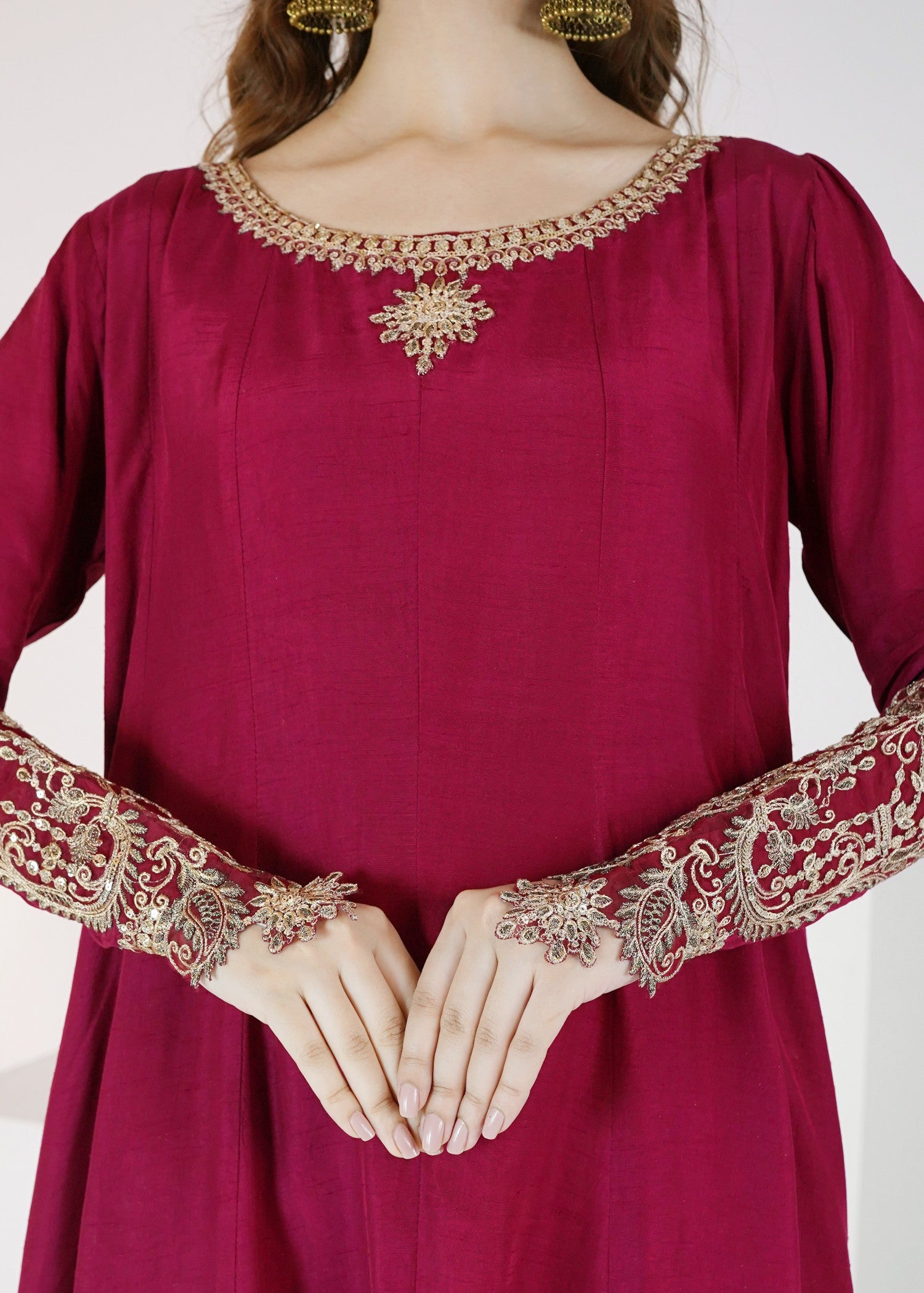 korean raw silk Maxi in Crimson