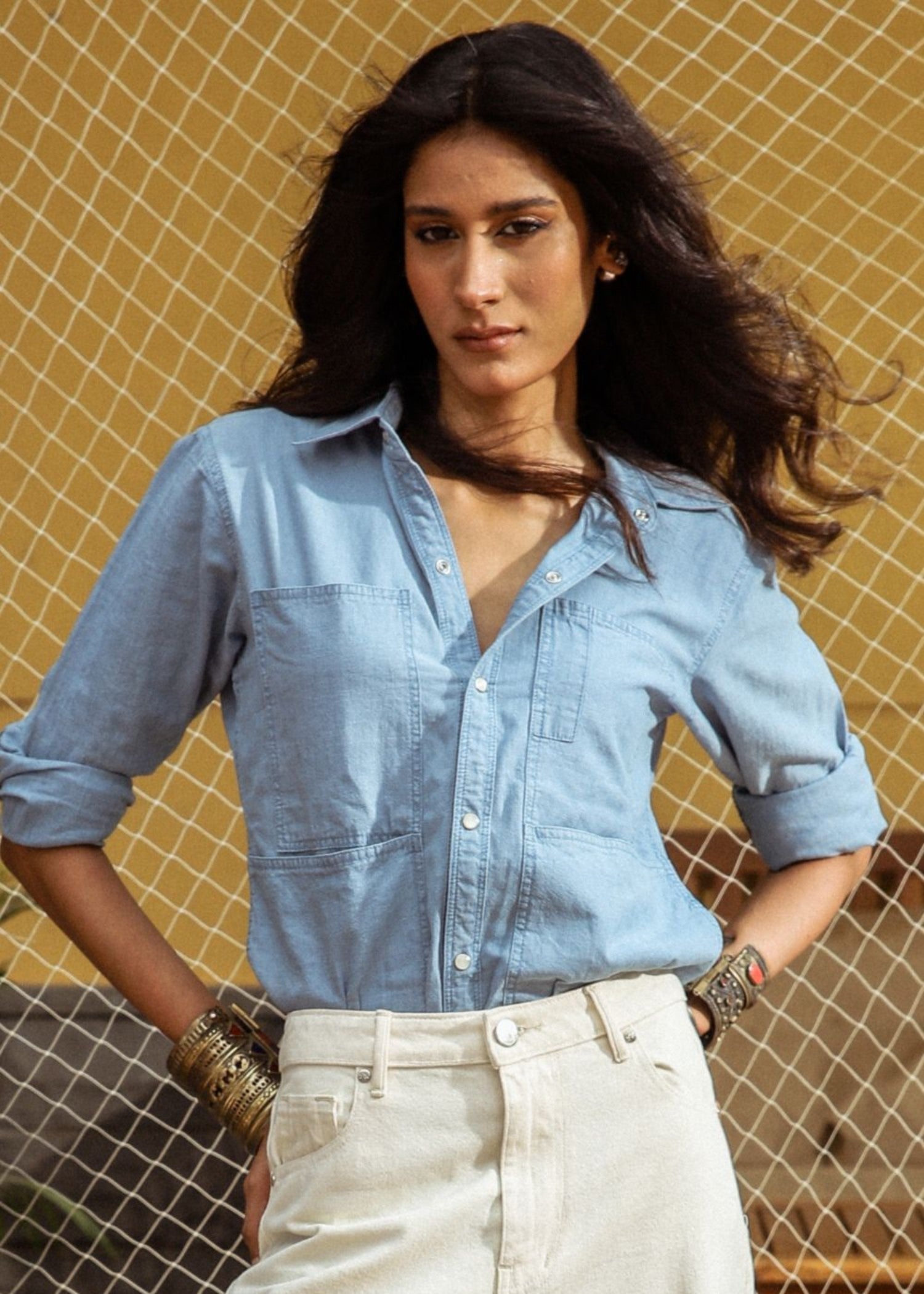 denim Top in Steel blue