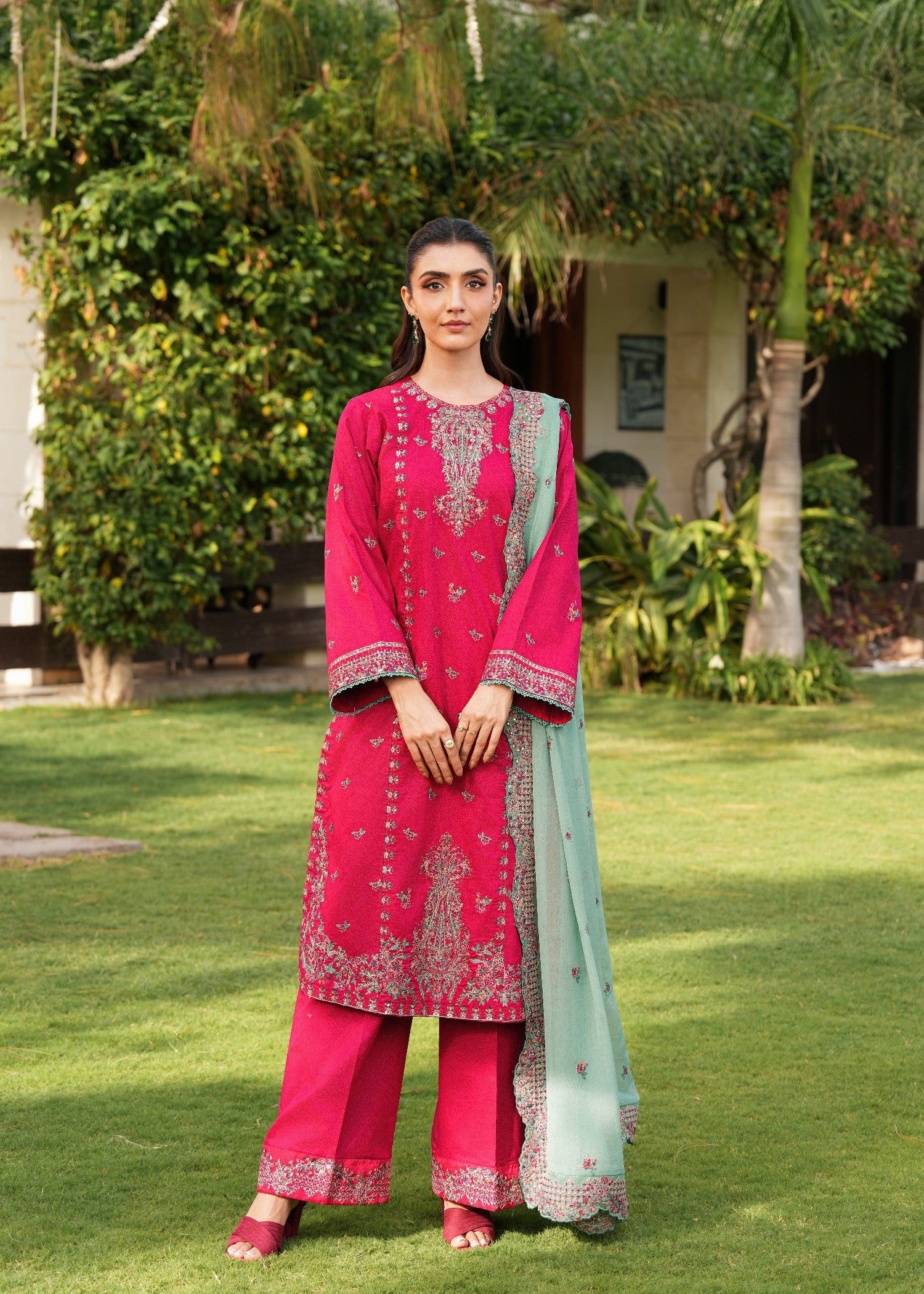 cotton Kurta Set in Shocking pink, powder blue