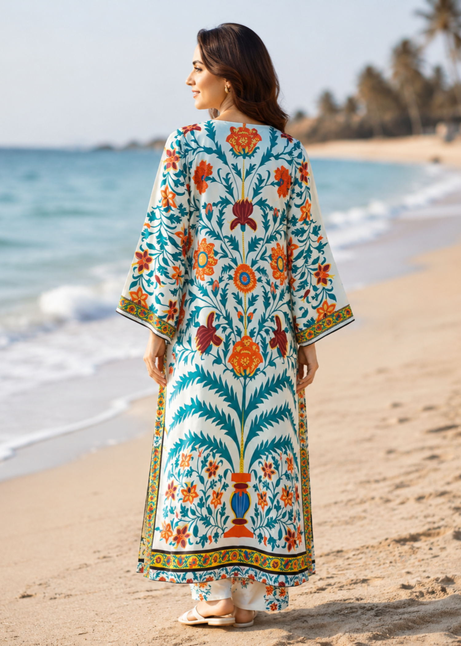 silk charmeuse Kaftan in White
