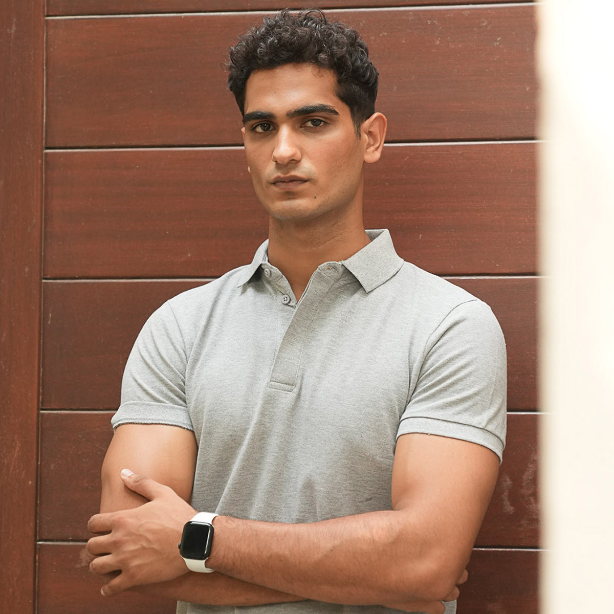 cotton dobby Polo Shirt in Ash grey
