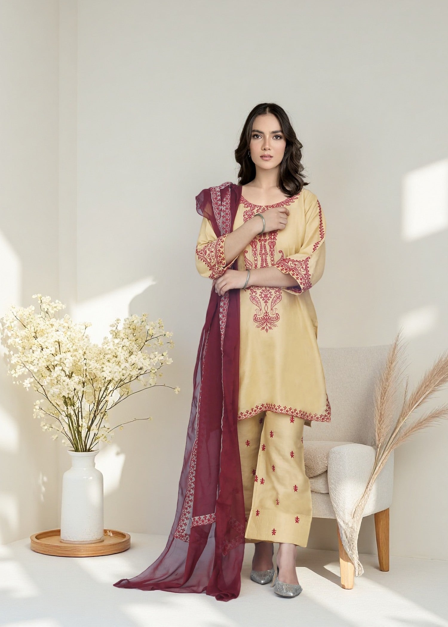 linen Kurta Set in Blonde