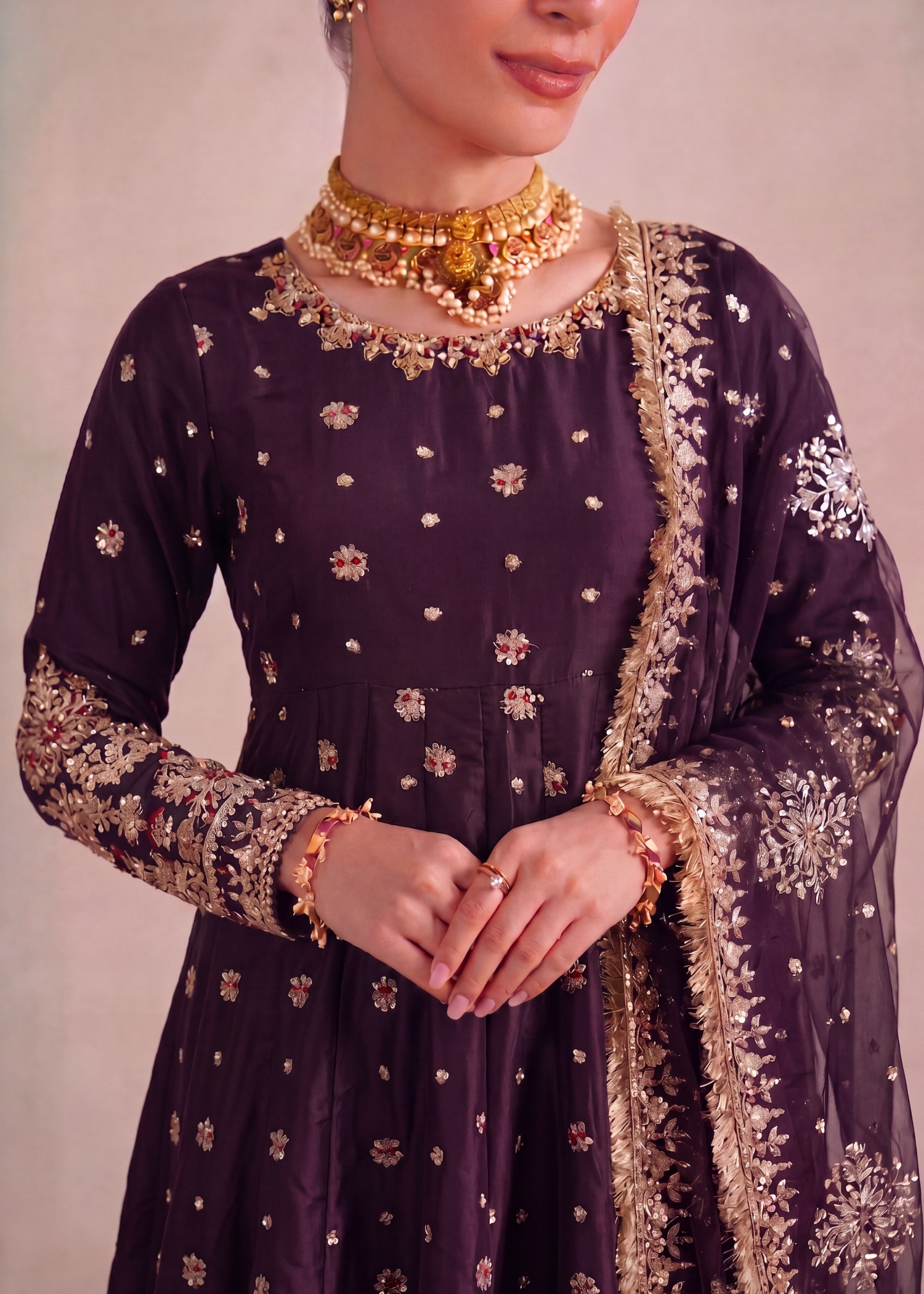 silk Pishwas in Plum purple
