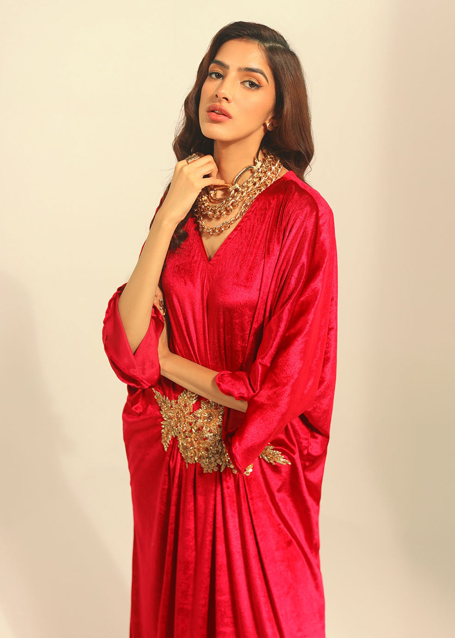 velvet Kaftan in Maroon