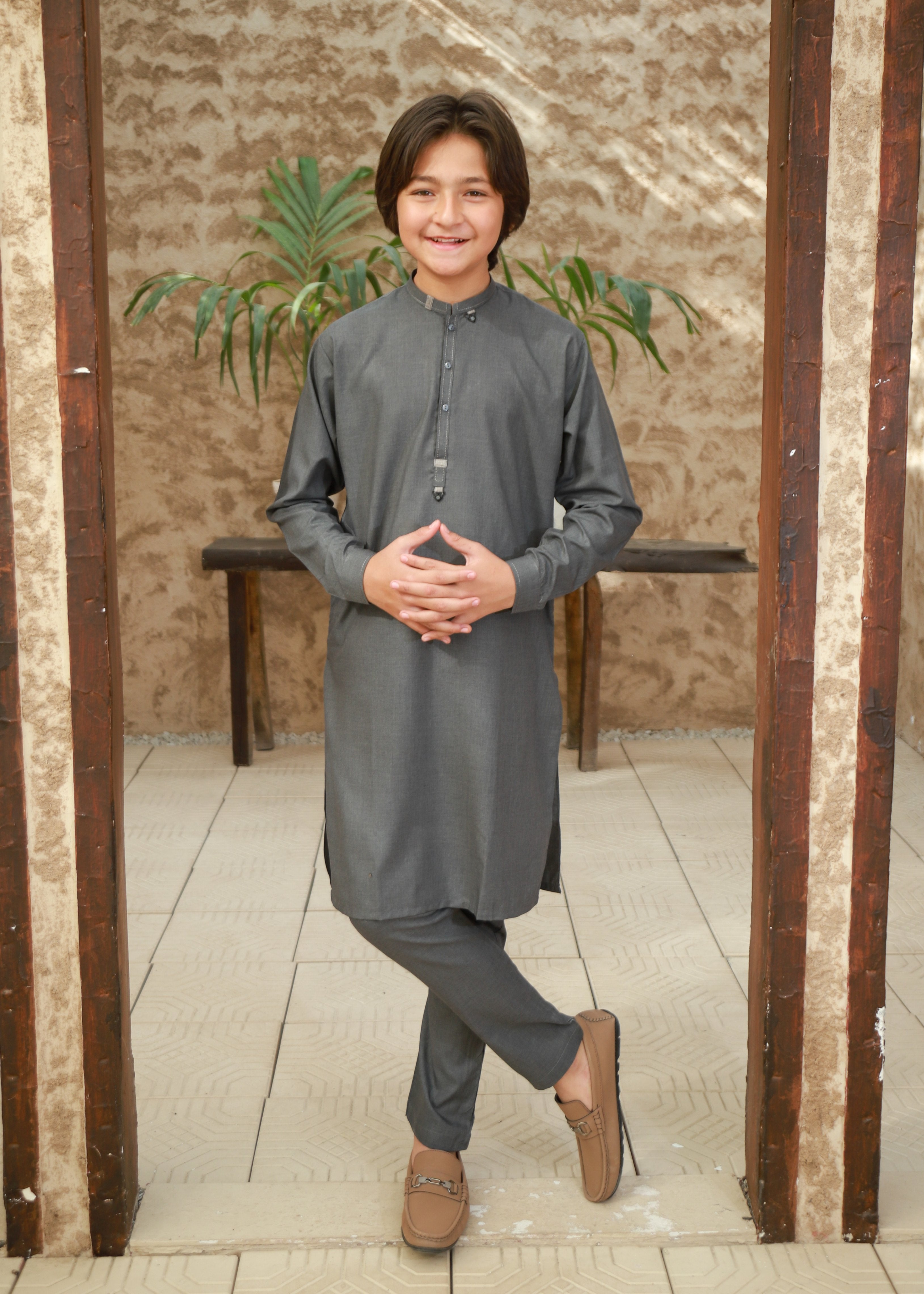 wash & wear Kurta Set in Slate grey