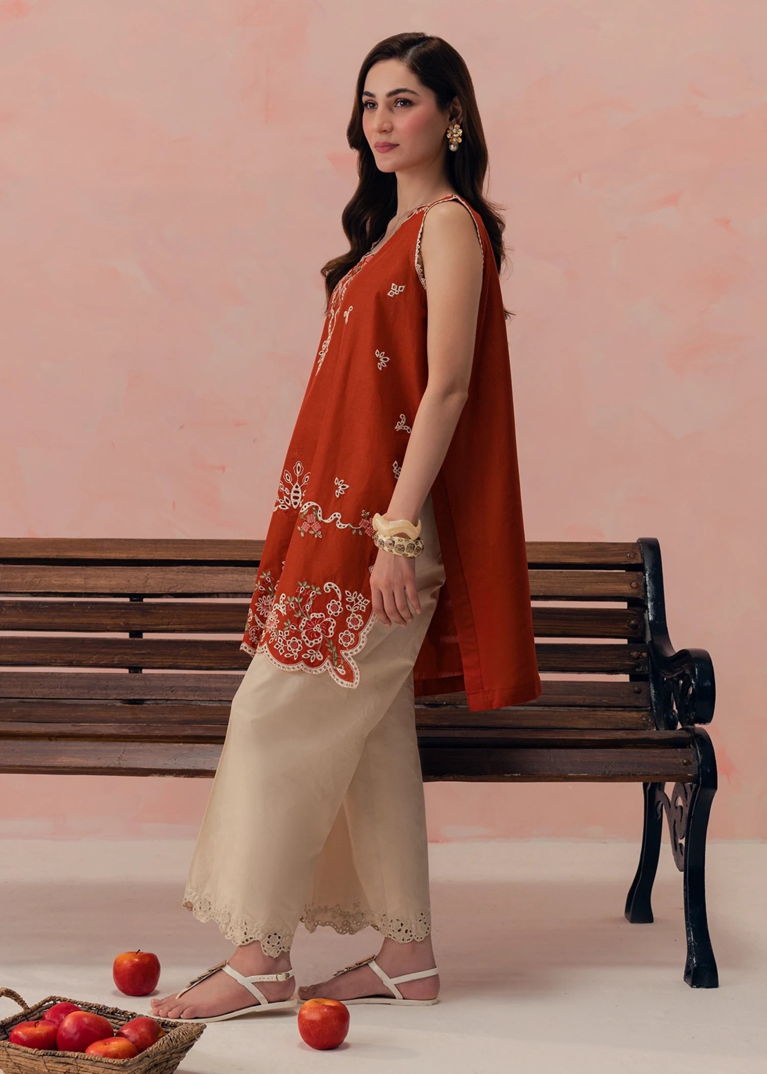 lawn cotton Kurta Set in Rust red