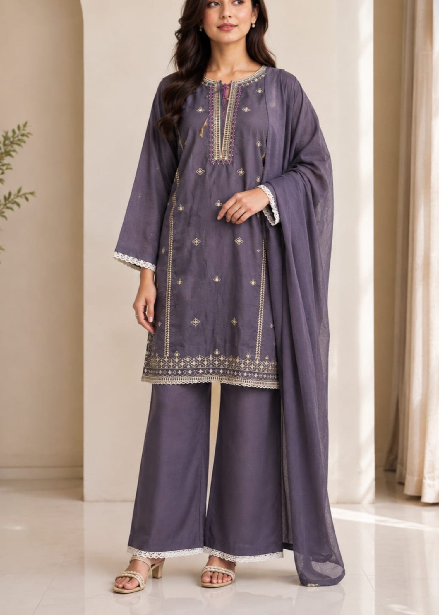 kattan silk Kurta Set in Grape