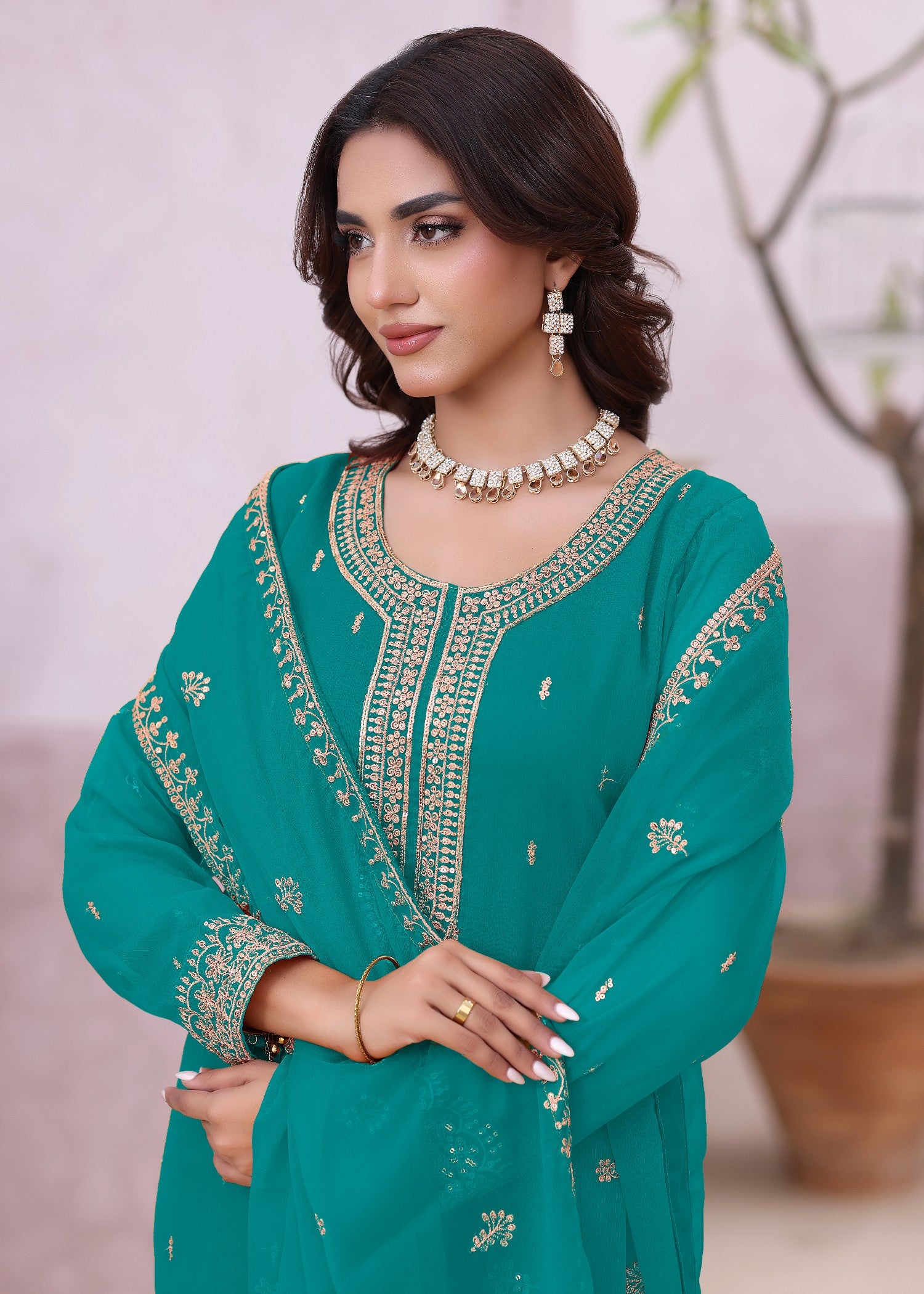 chiffon Kurta Set in Sea green