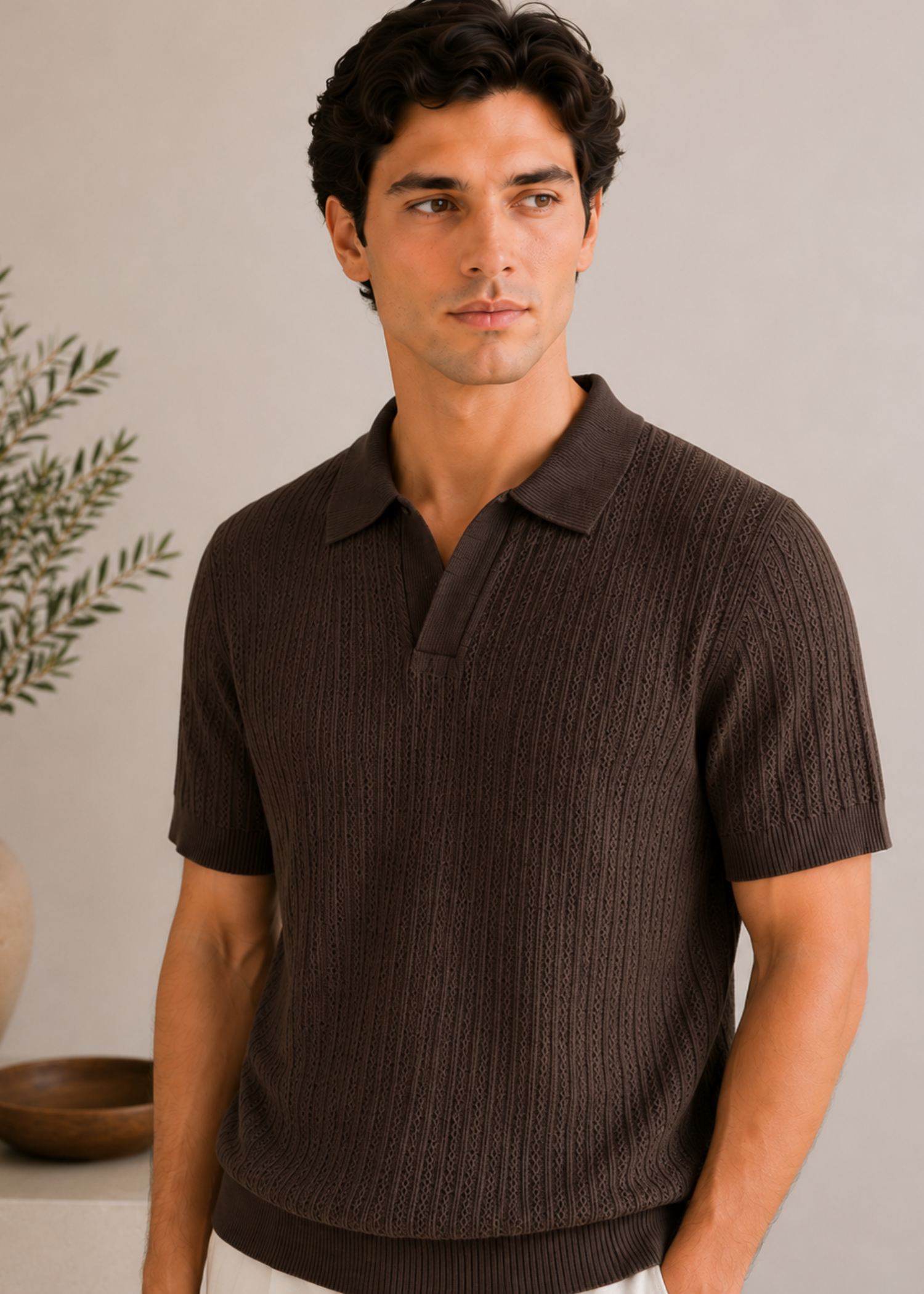 cotton Polo Shirt in Dark brown
