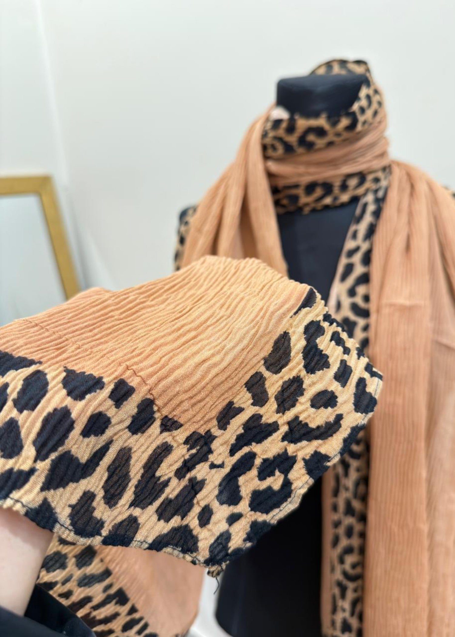 textured lawn Hijab in Sand brown