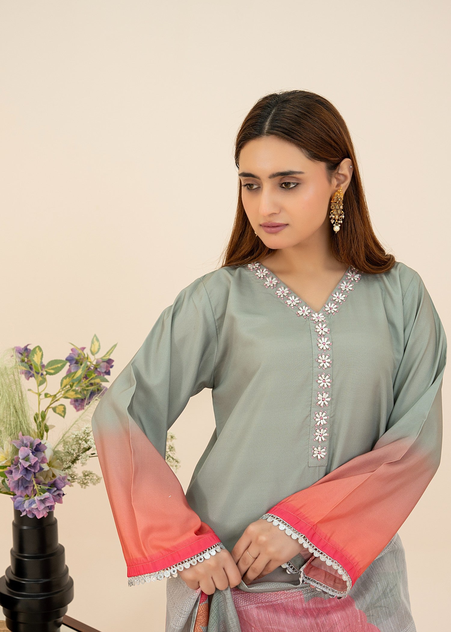 grip Kurta Set in Grey