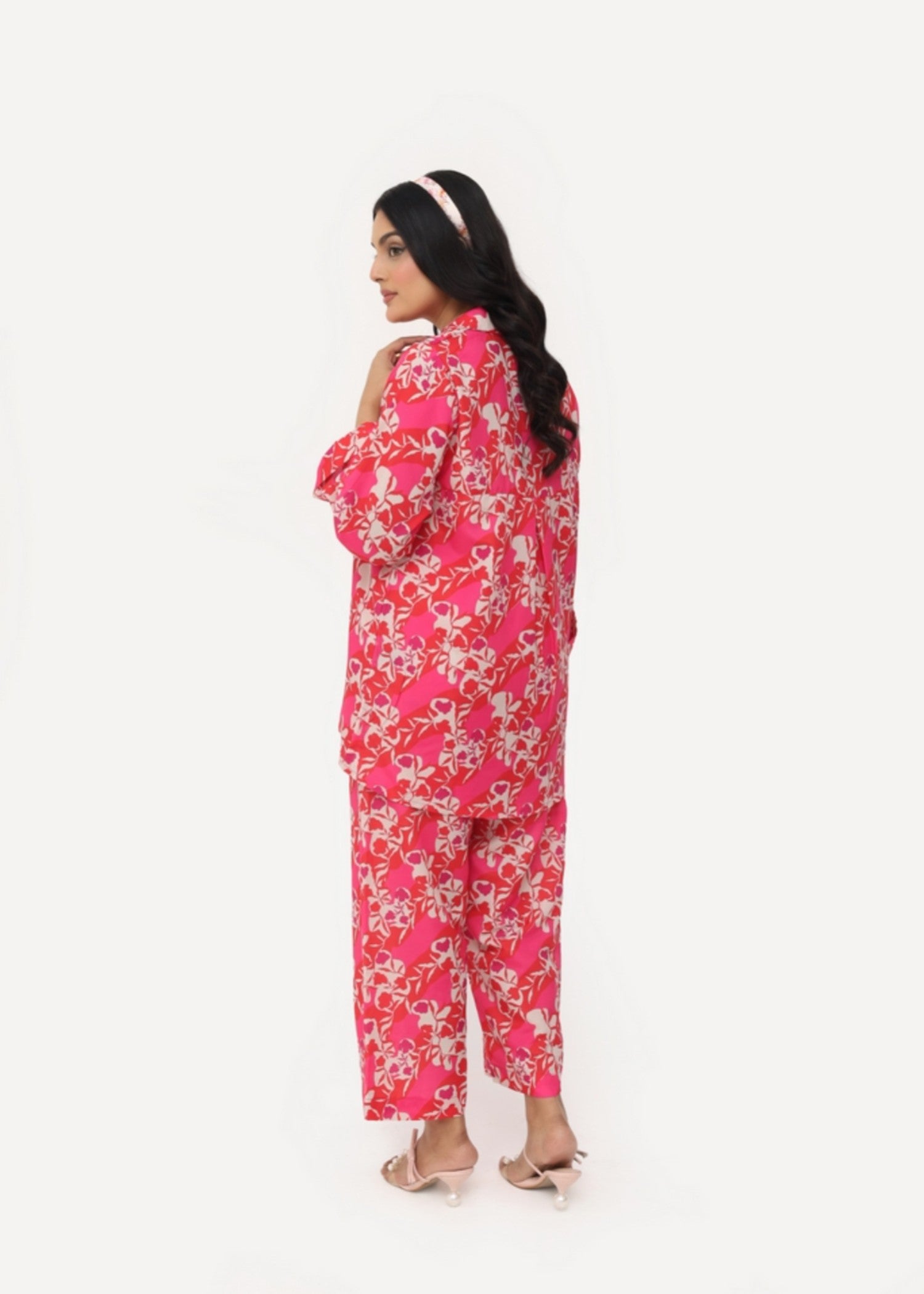 silk finish lawn Co ord Sets in Deep pink
