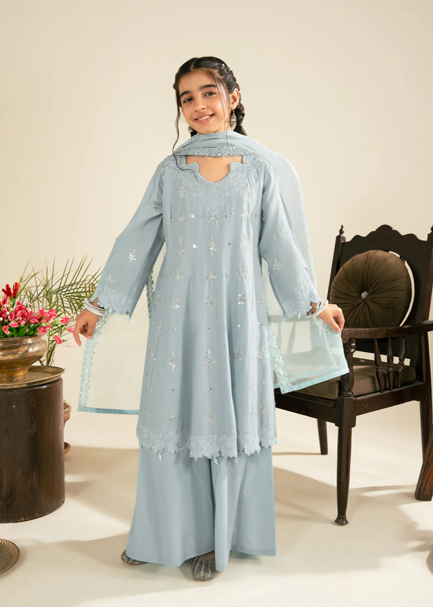 cotton Sharara in Sky blue