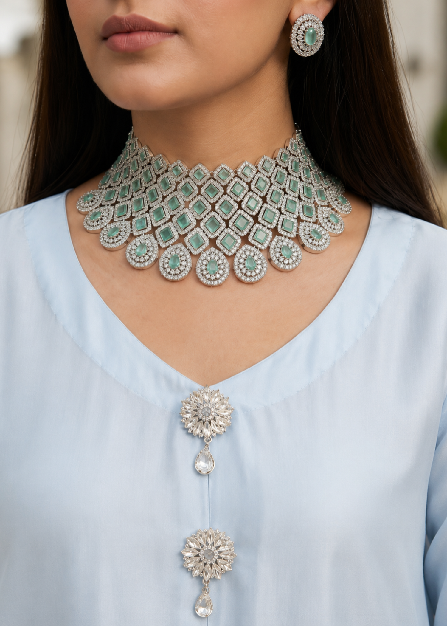 pure silk Kurta Set in Ice blue