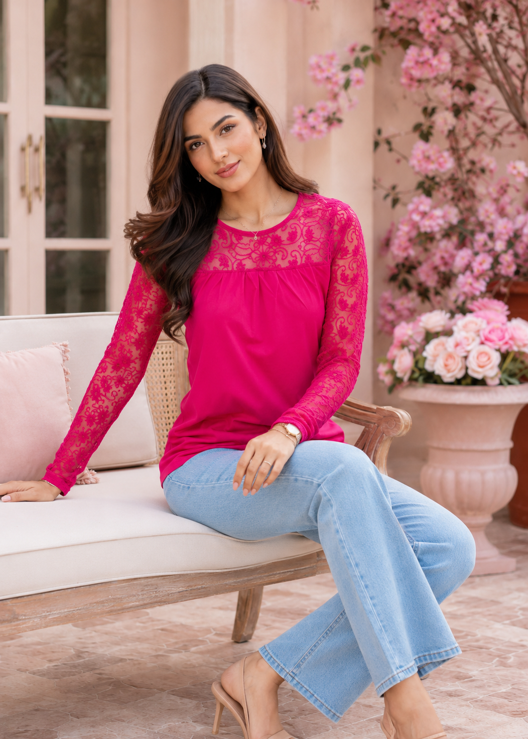single jersey knit Top in Hot pink