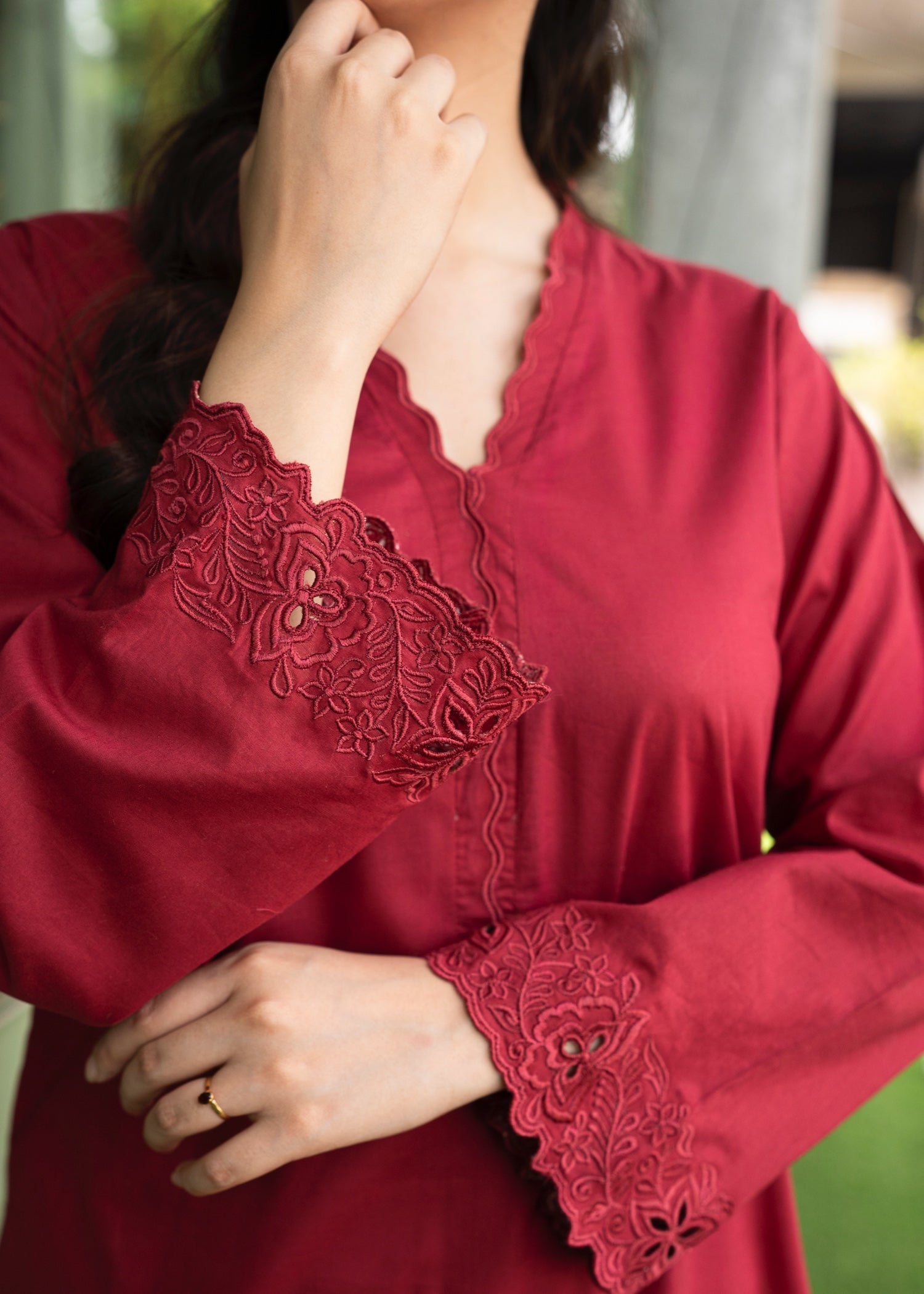 lawn cotton Kurta Set in Carmine