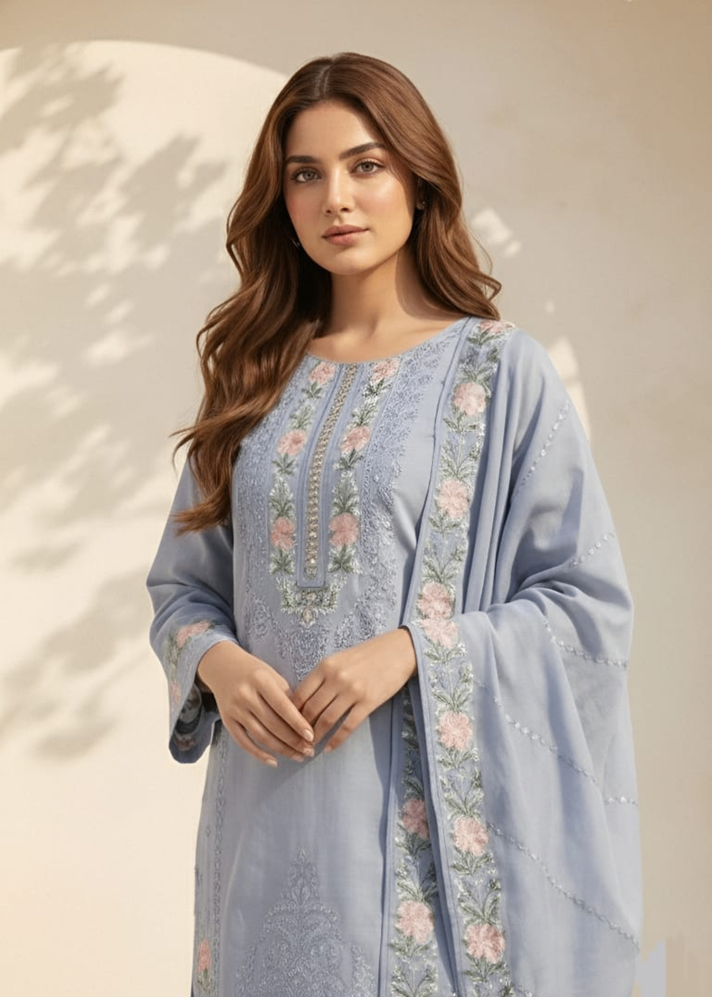 cotton net Kurta Set in Lavender grey