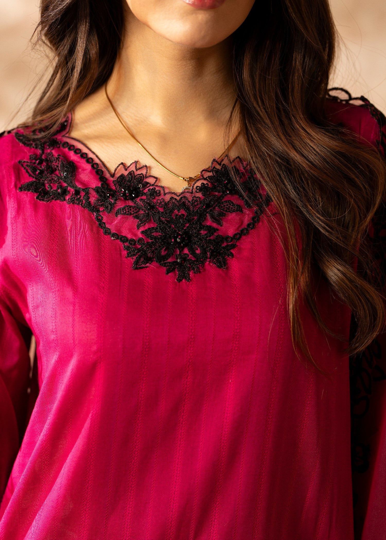 blended linen Kurta Set in Deep pink