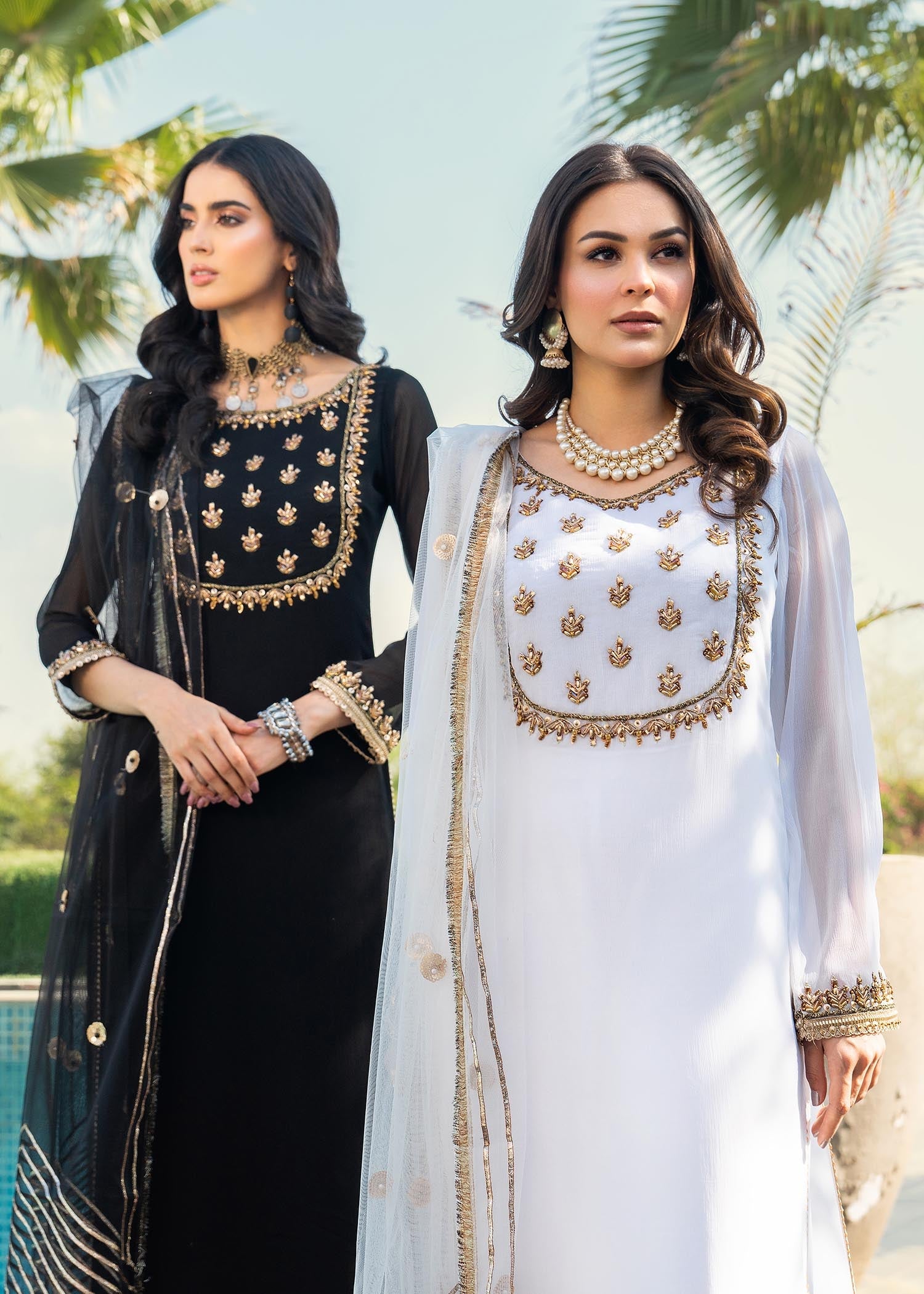 crinkle chiffon Kurta Set in White