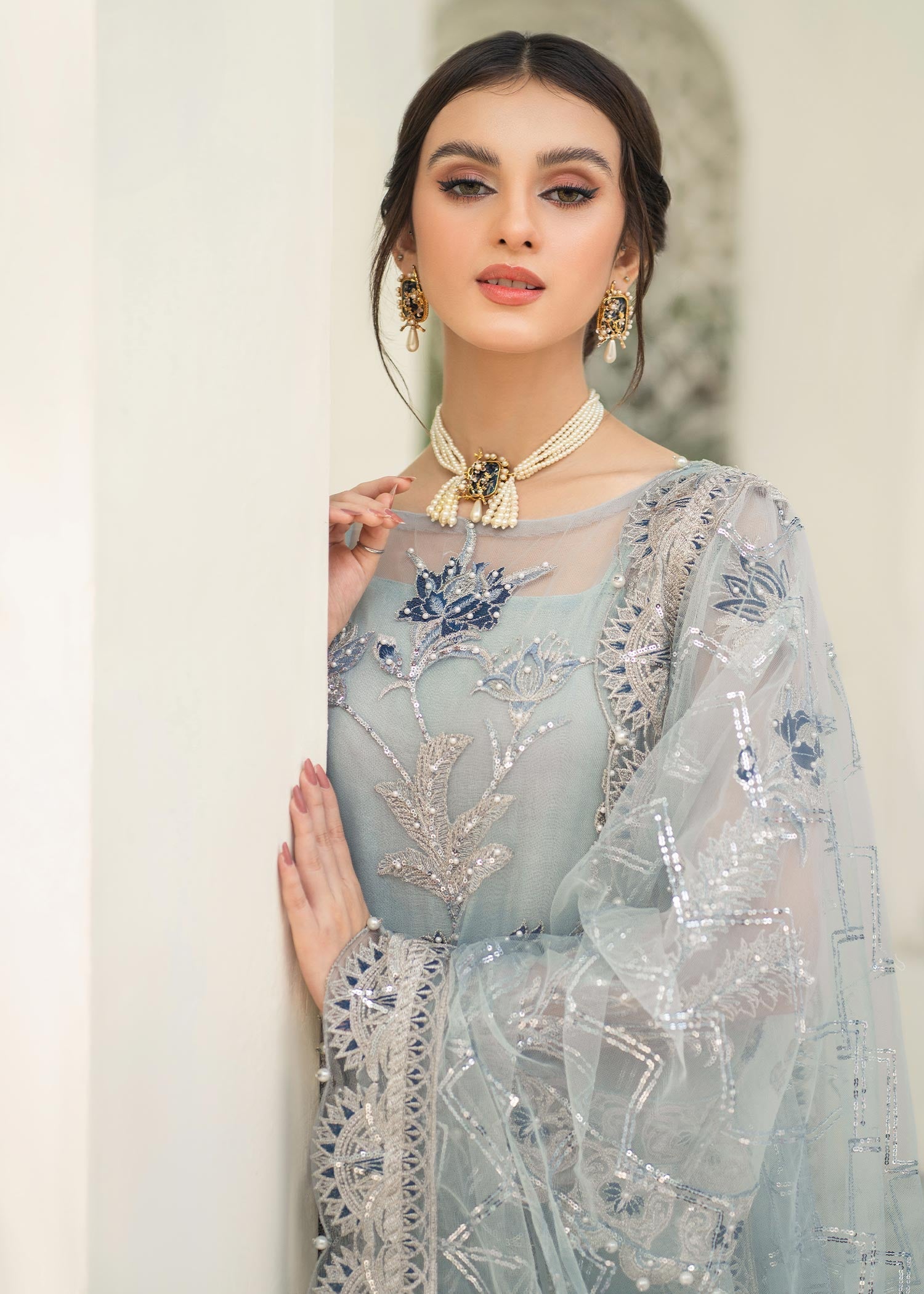 organza Unstitched in Sky blue