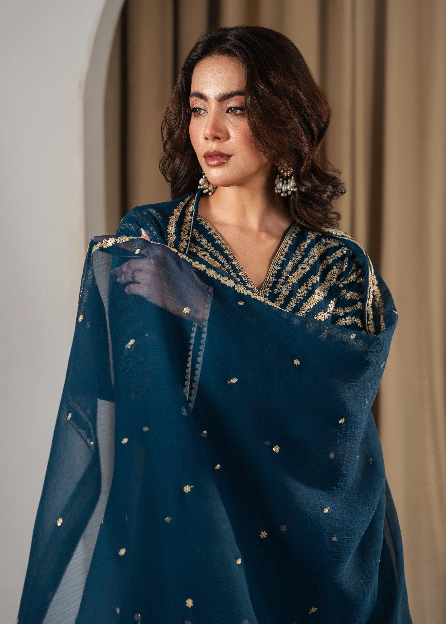 lawn Kurta Set in Ocean blue