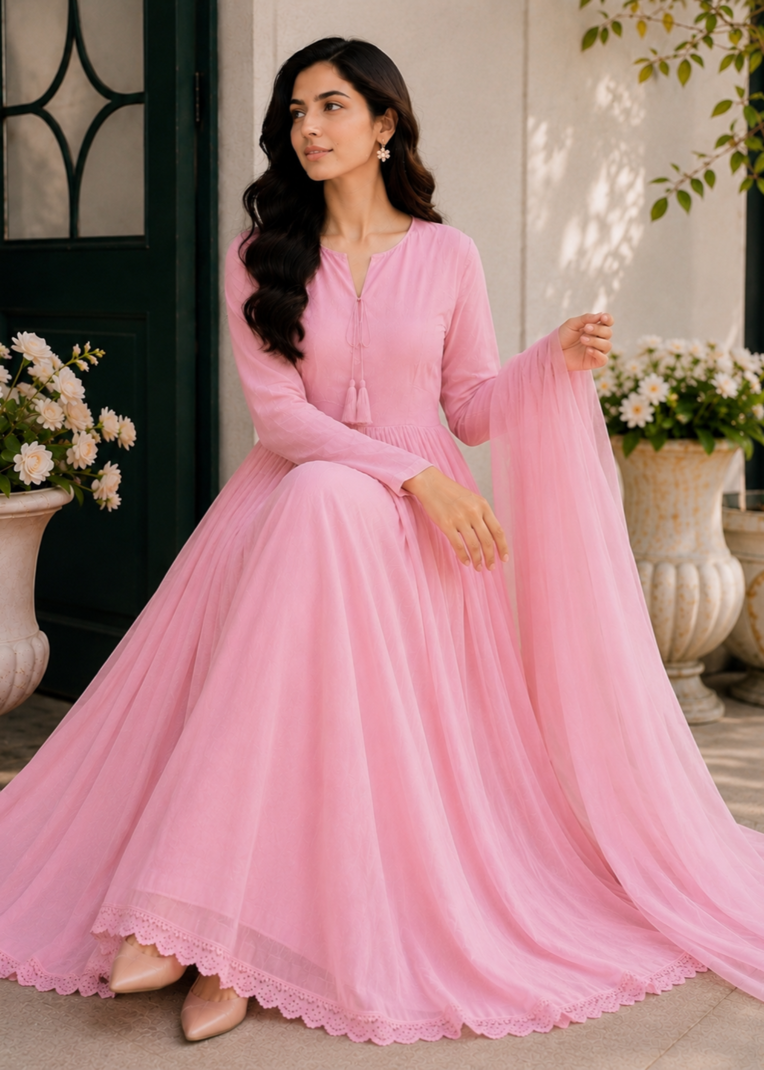 crinkle chiffon Maxi in Pink