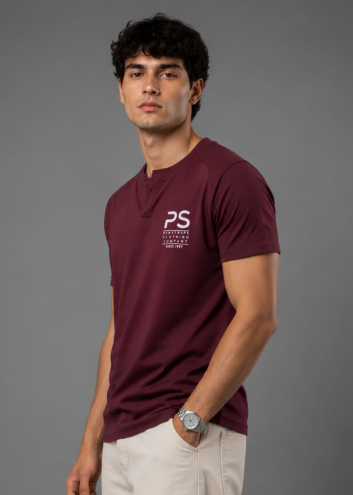 jersey knit T Shirt in Maroon