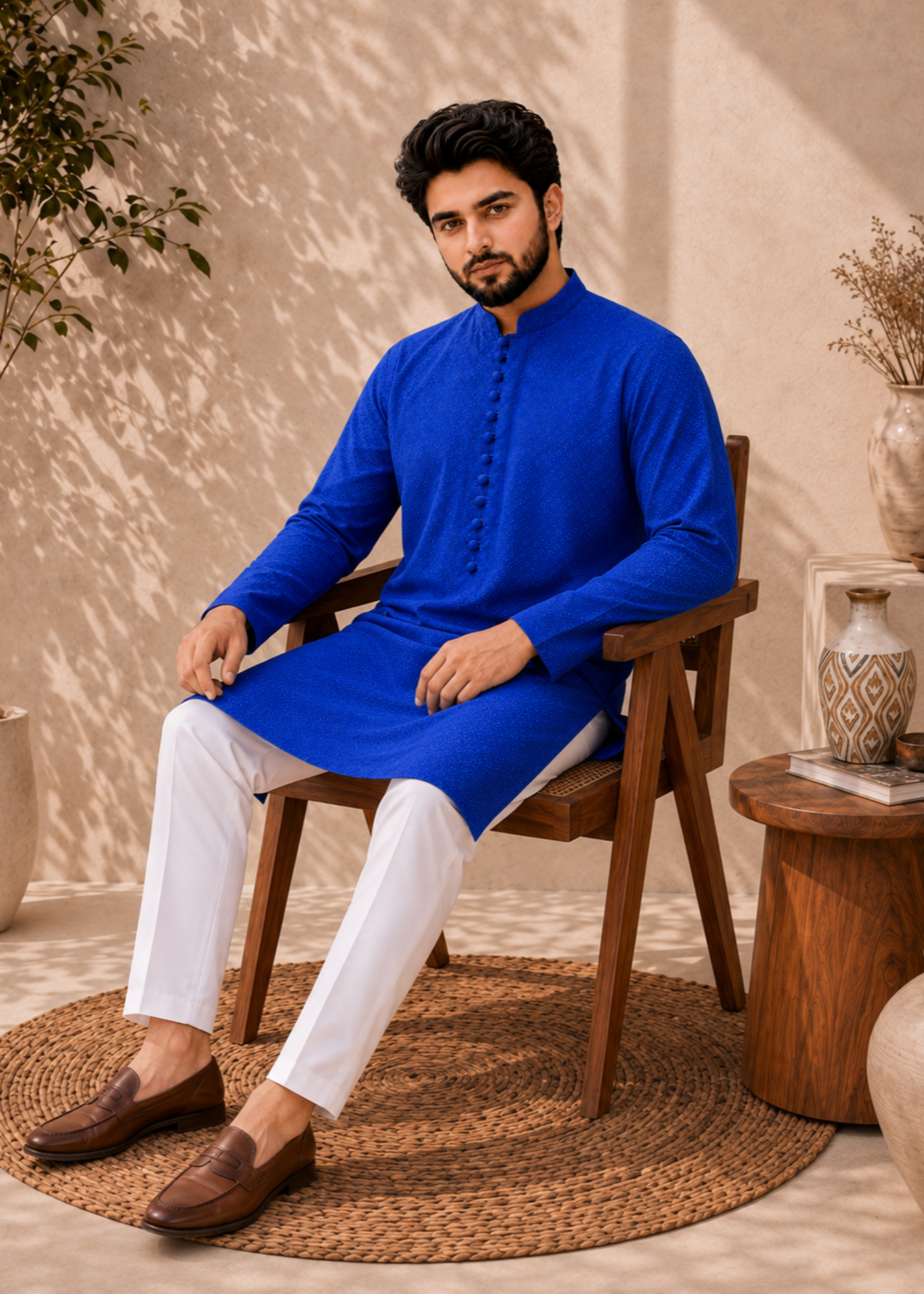 chikankari cotton Kurta Set in Royal blue