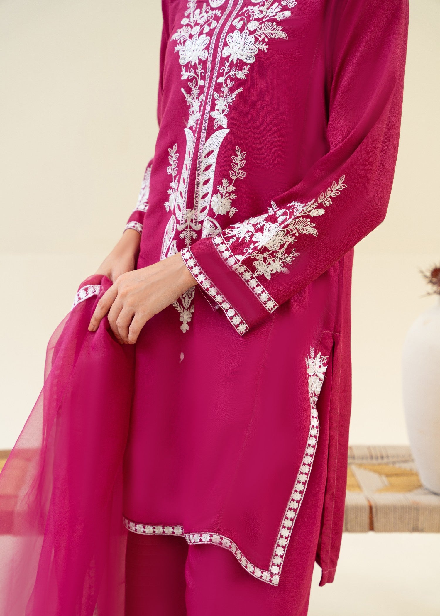 viscose raw silk Kurta Set in Burgundy