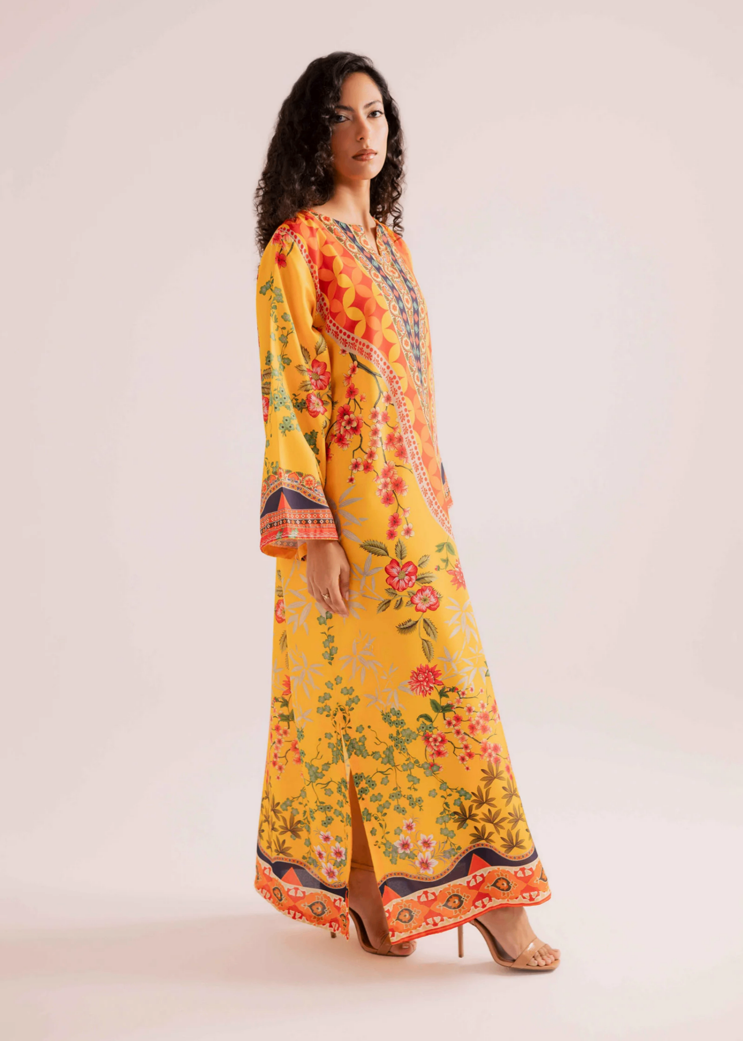raw silk Kaftan in Honey