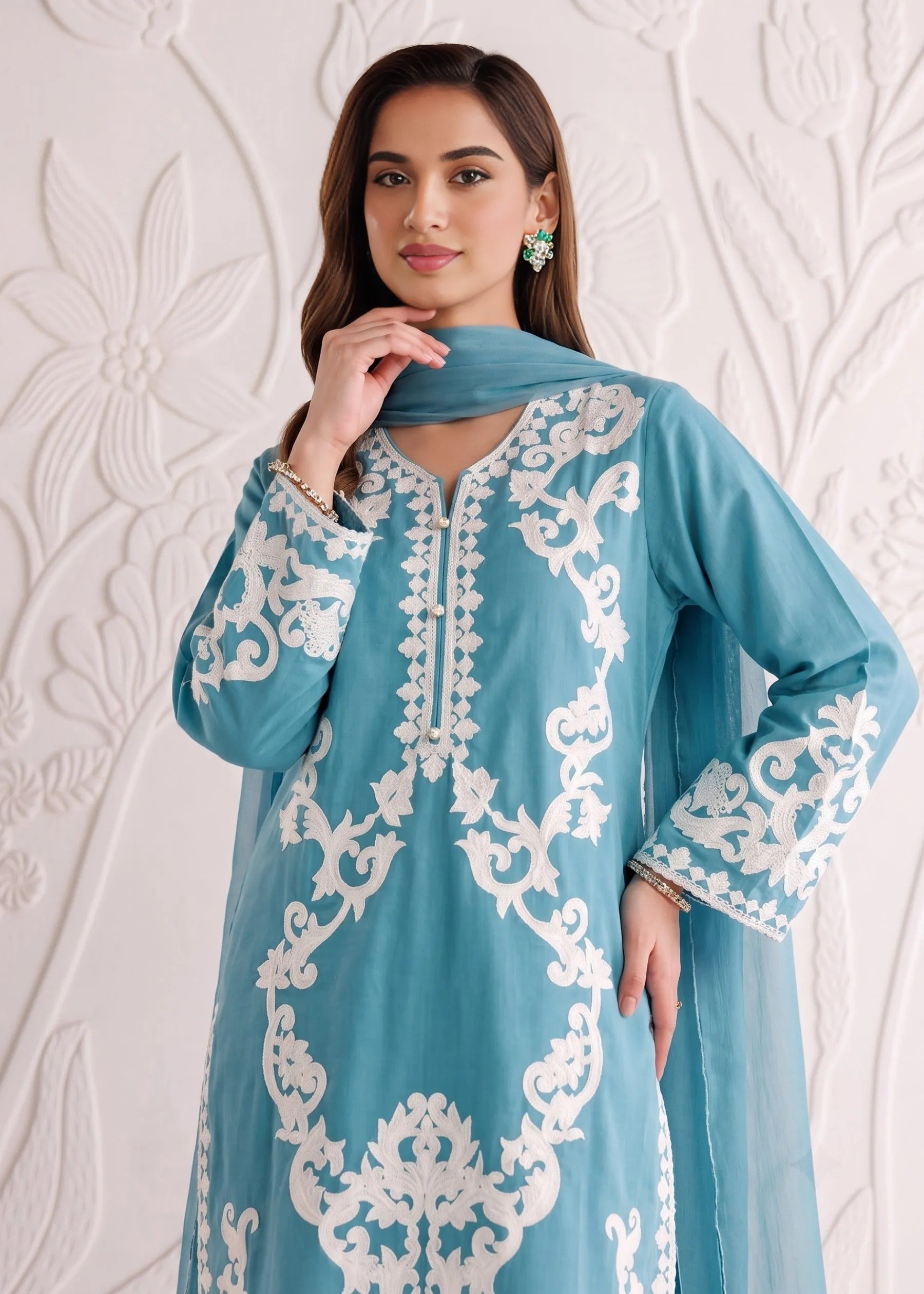 linen Kurta Set in Baby blue