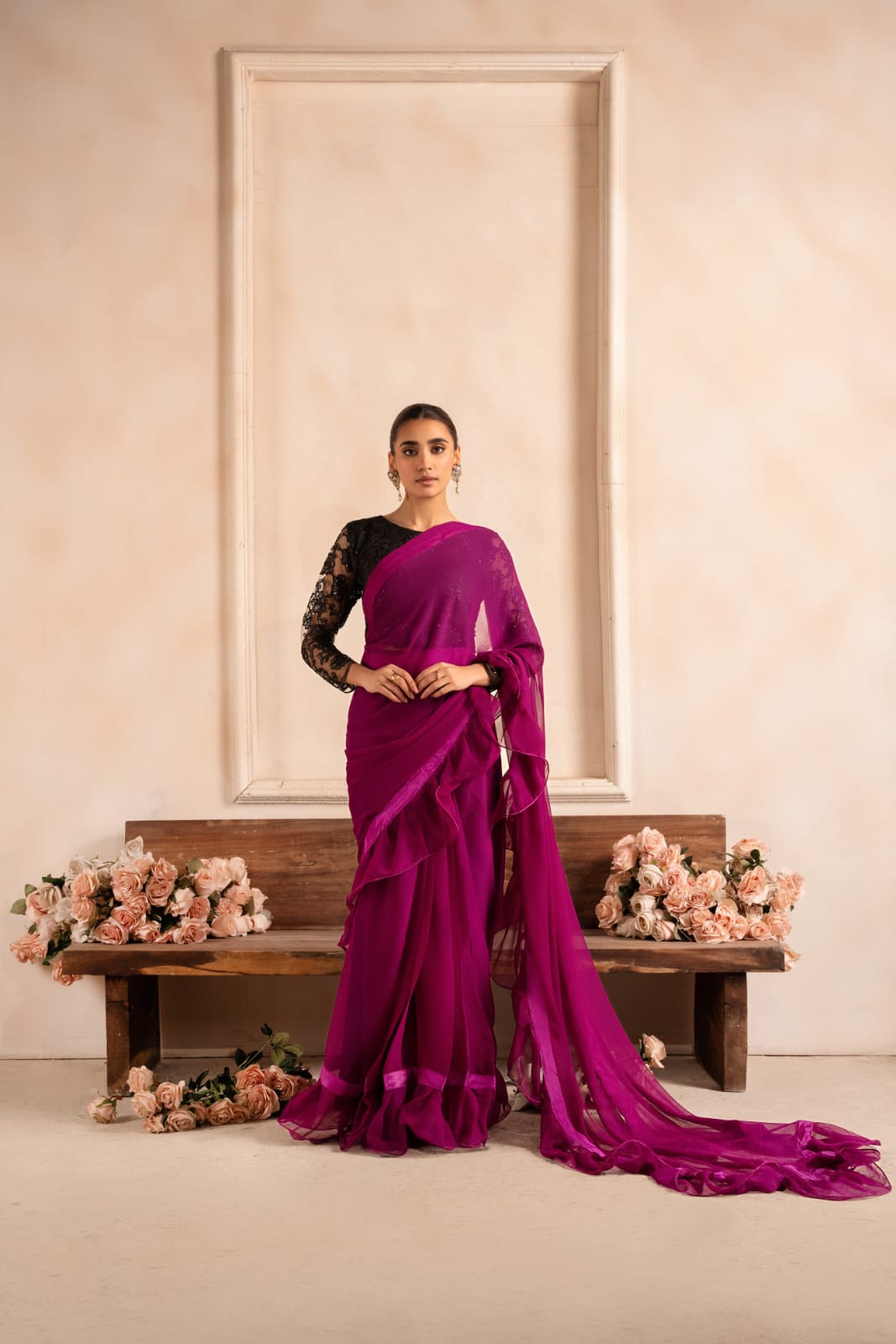 net Saree in Purple