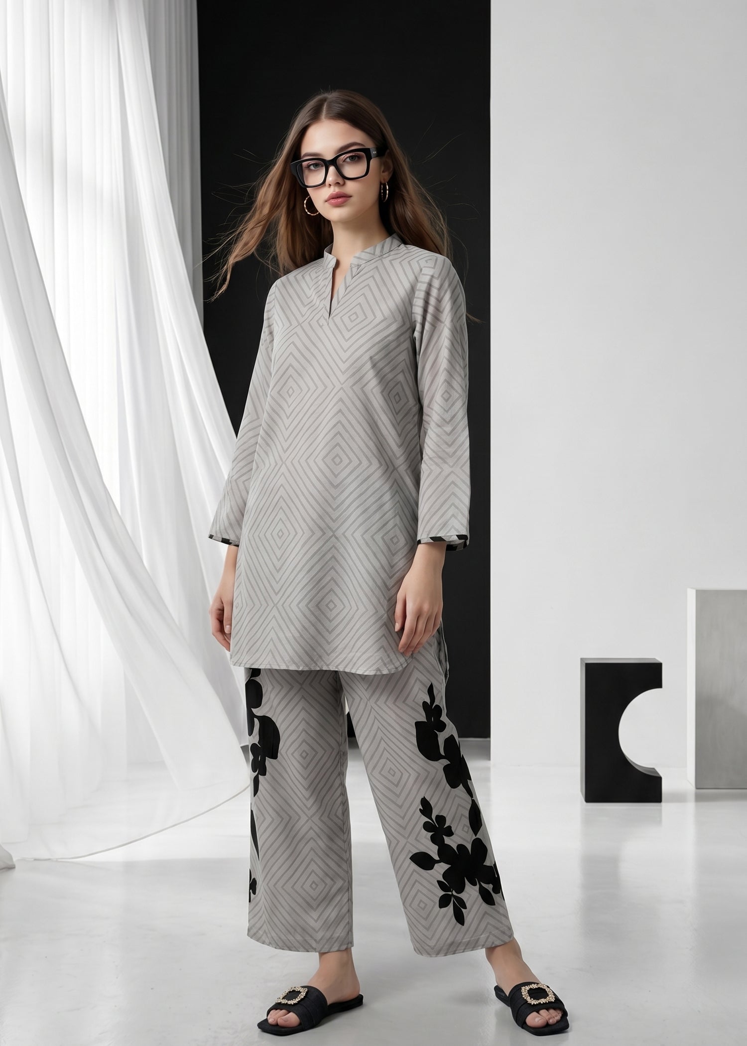slub lawn Co Ord Sets in Grey
