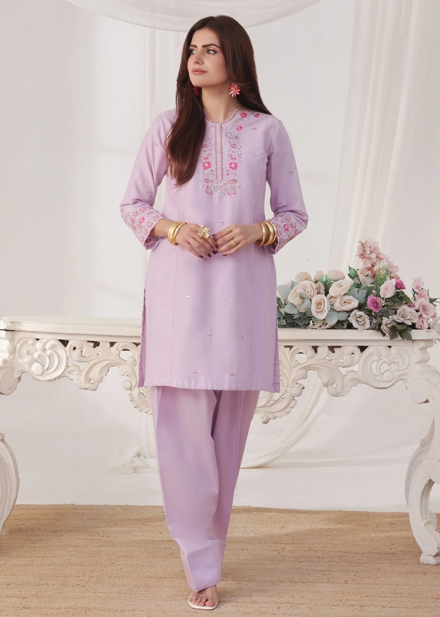 lawn cotton Kurta Set in Lilac