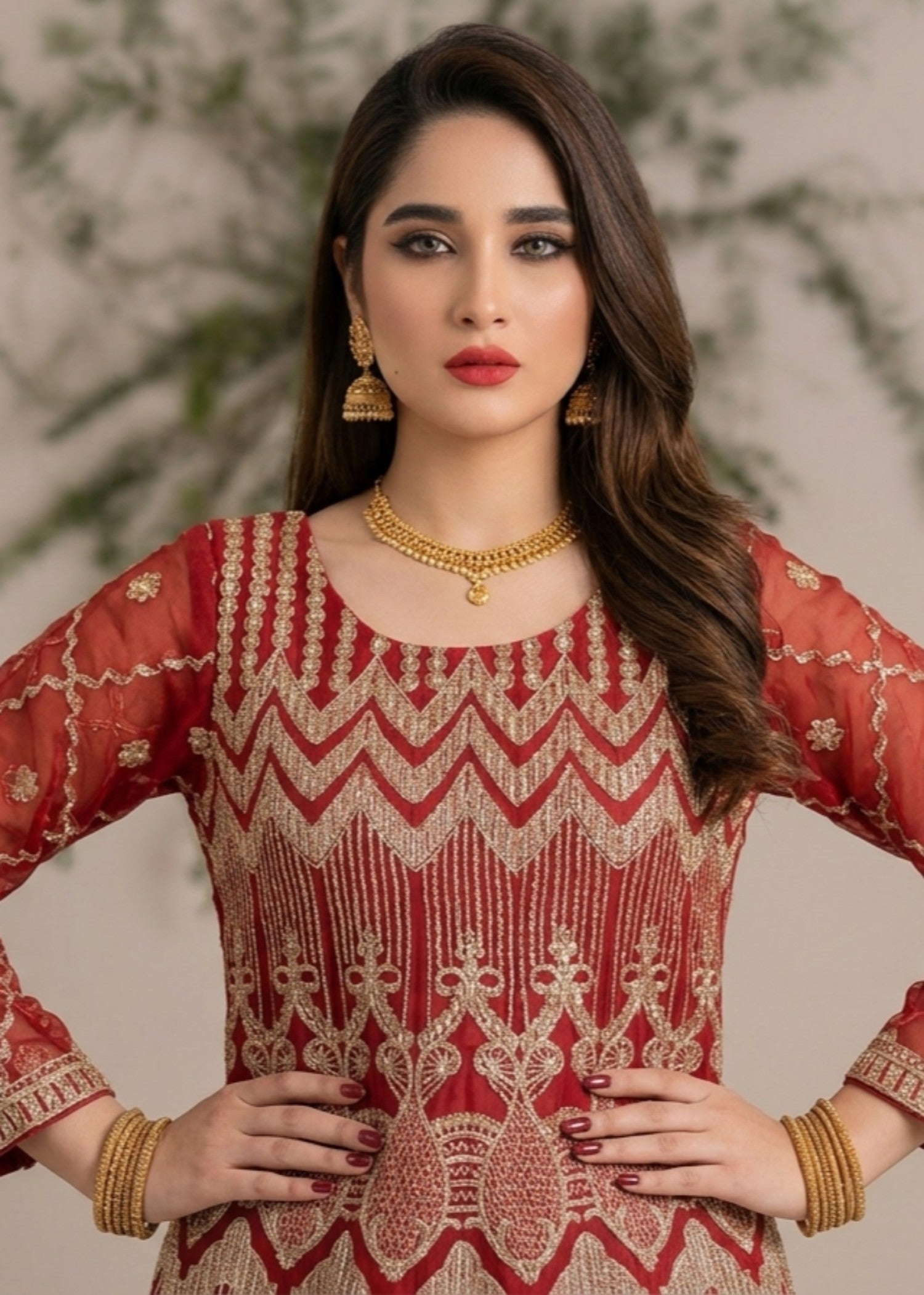 organza Gharara in Red
