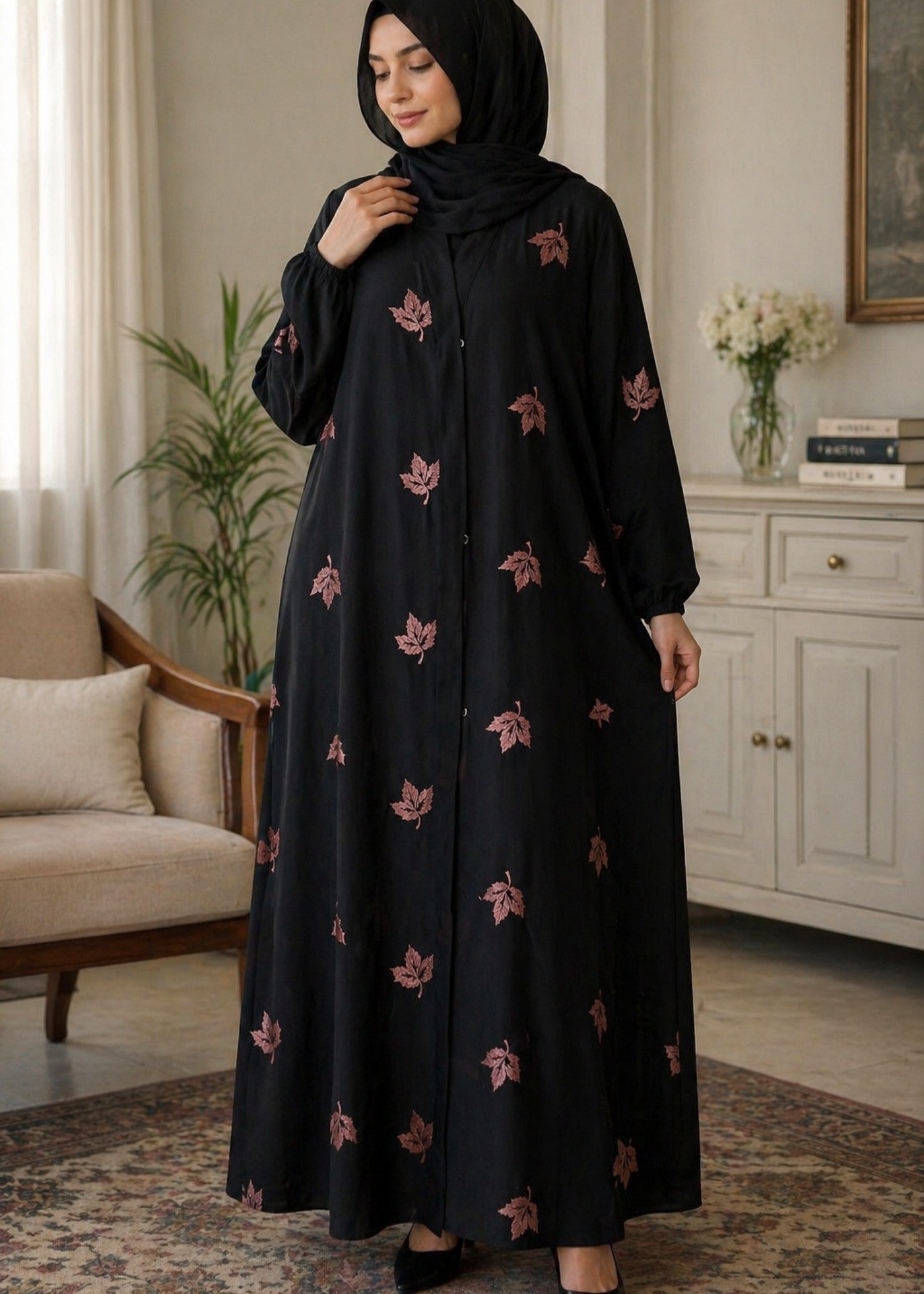 nidha Abaya in Black, pink