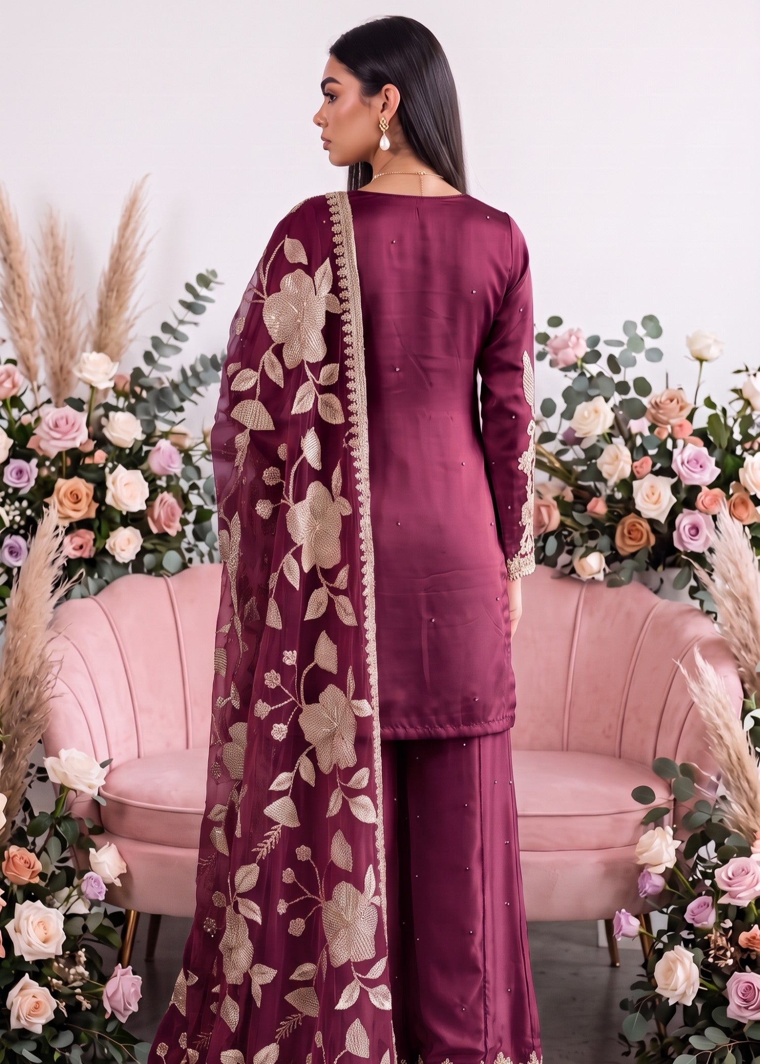 charmuse/shamooz Sharara in Maroon