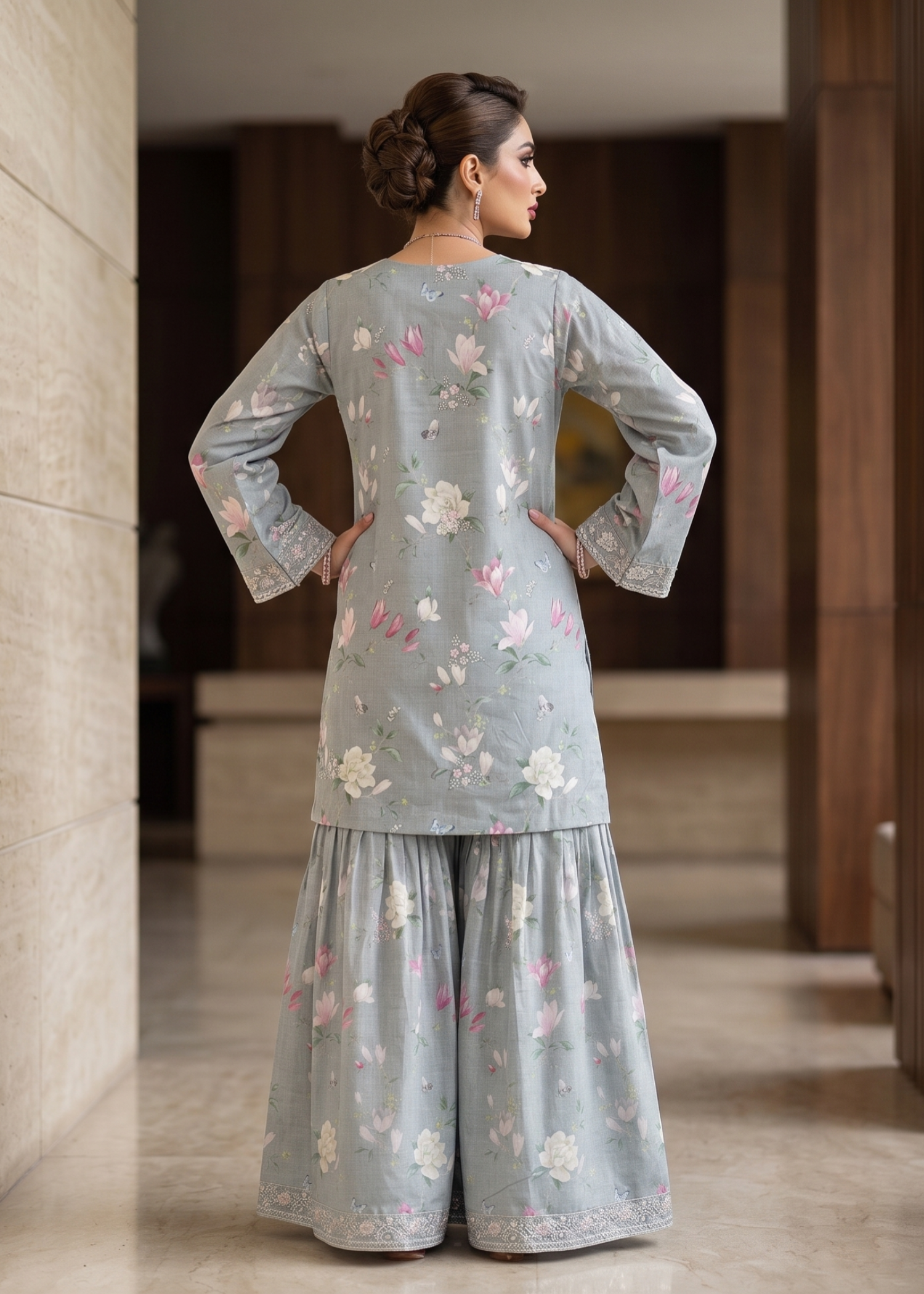 lawn Gharara in Ash grey