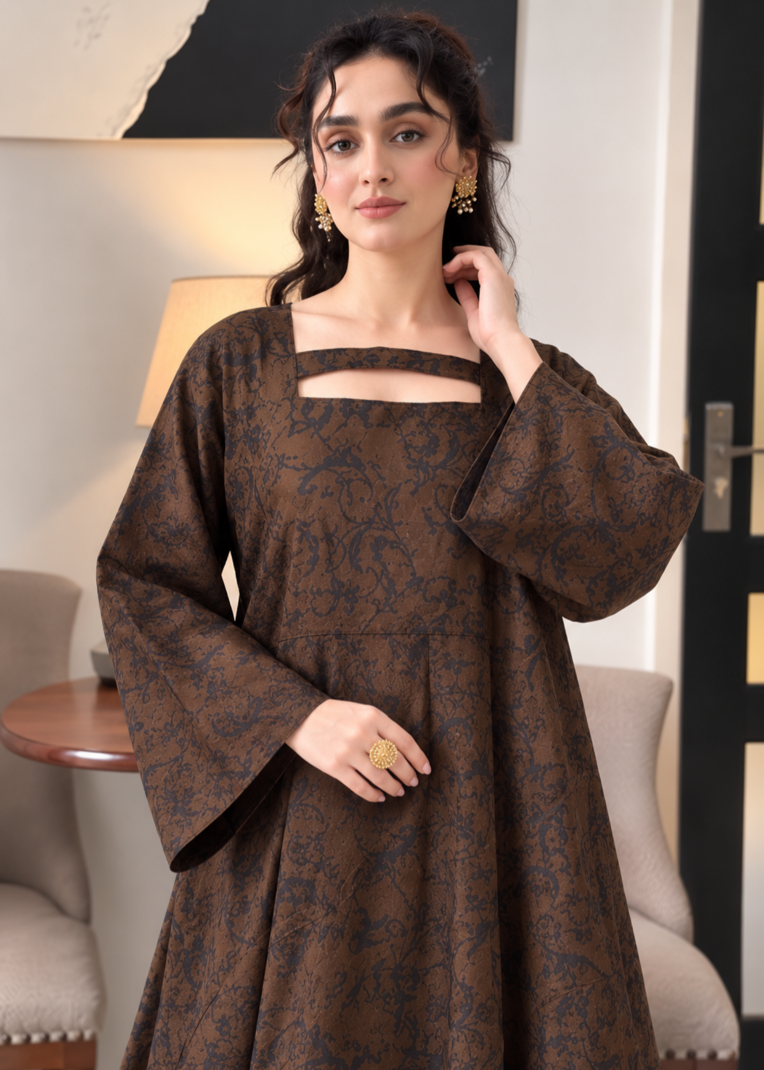 kattan silk Maxi in Espresso brown