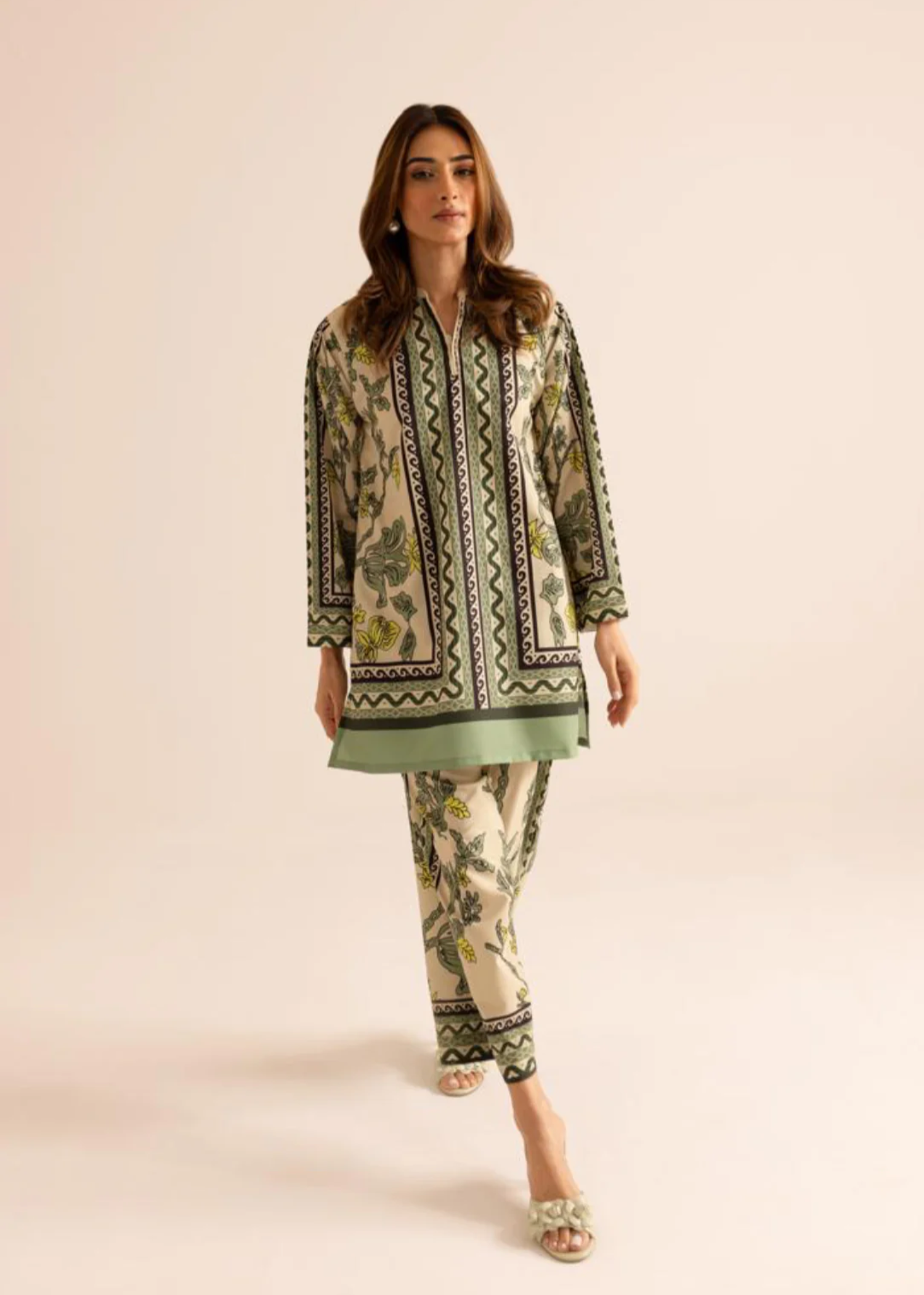 poly lawn Co Ord Sets in Tea green