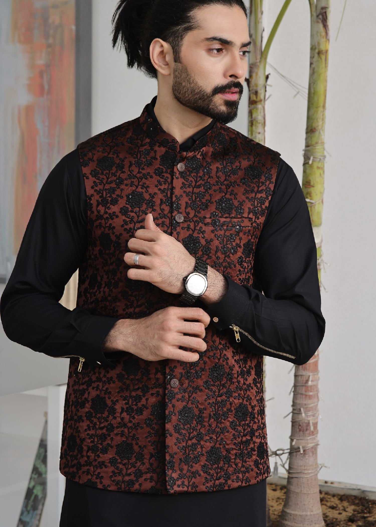 cotton silk Waistcoat in Brown