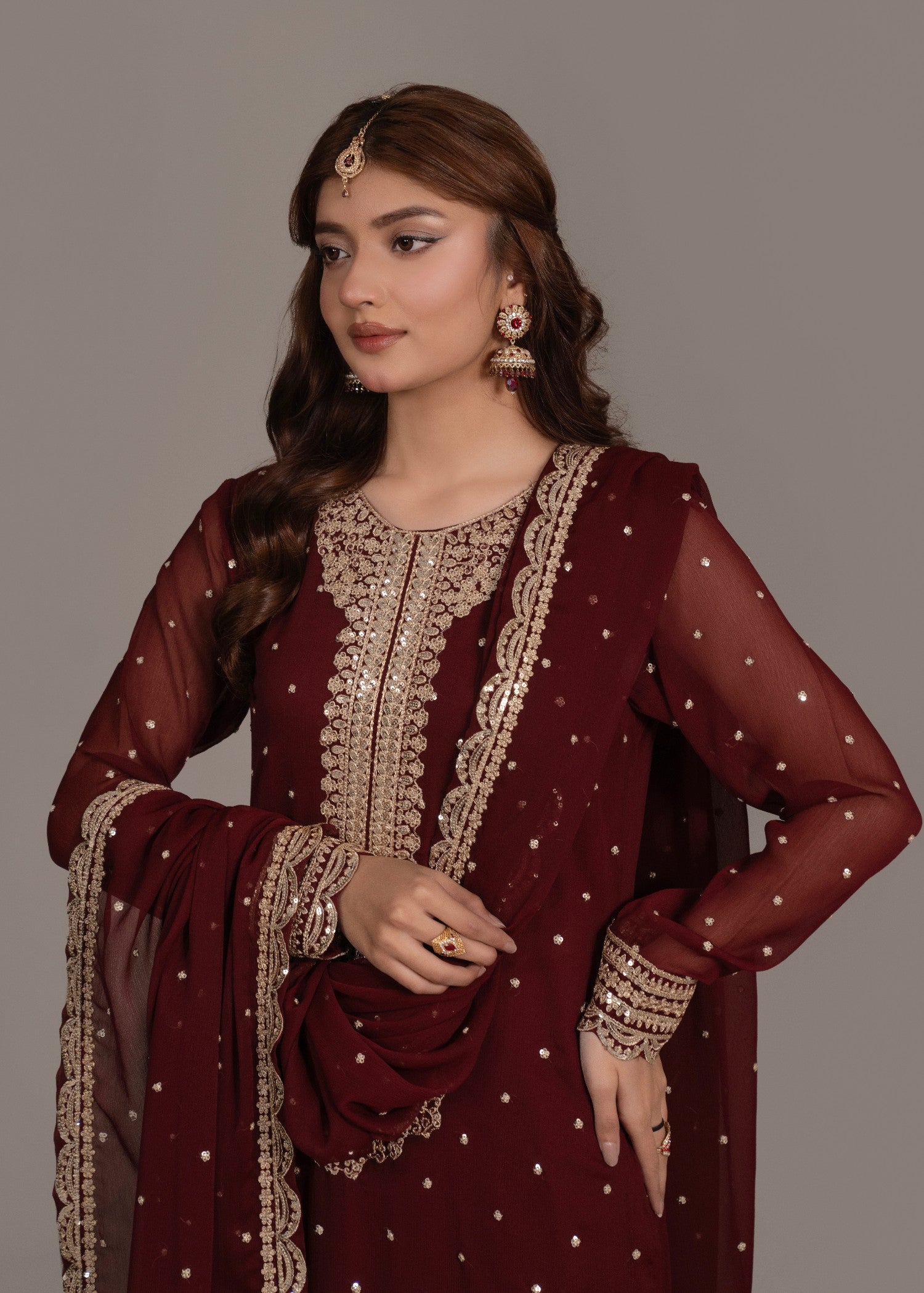 chiffon Unstitched in Maroon