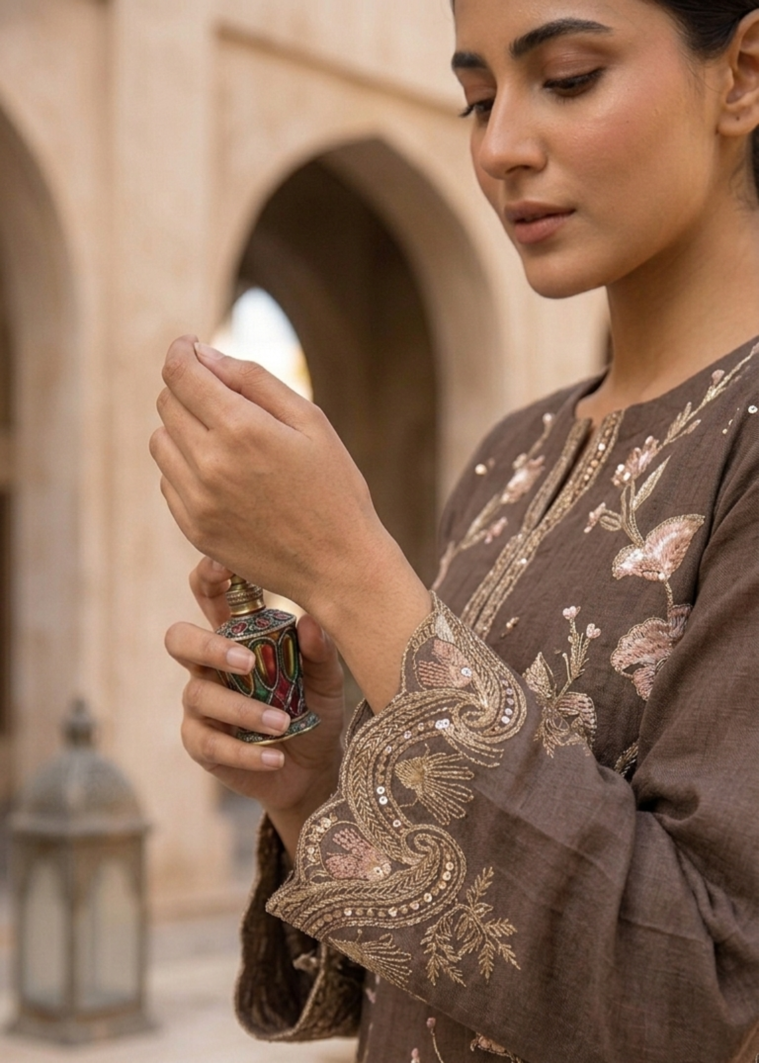organza Kurta Set in Walnut brown