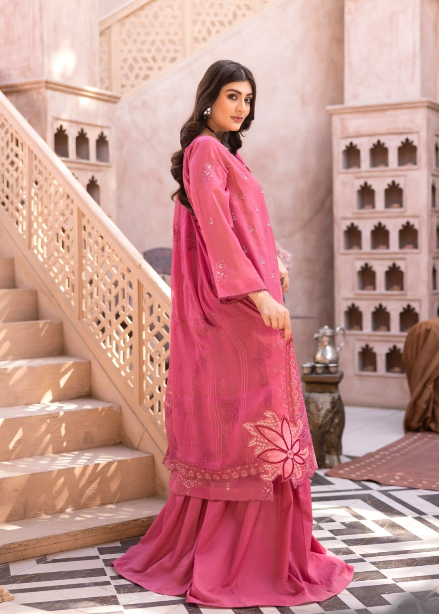 lawn Sharara in Zinnia pink