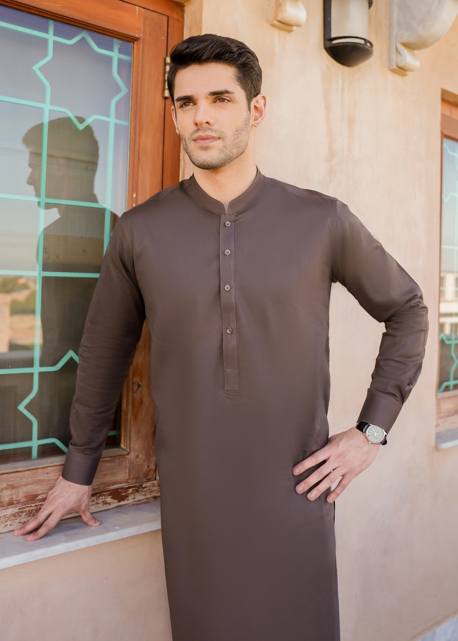cotton Shalwar Kameez in Chocolate brown